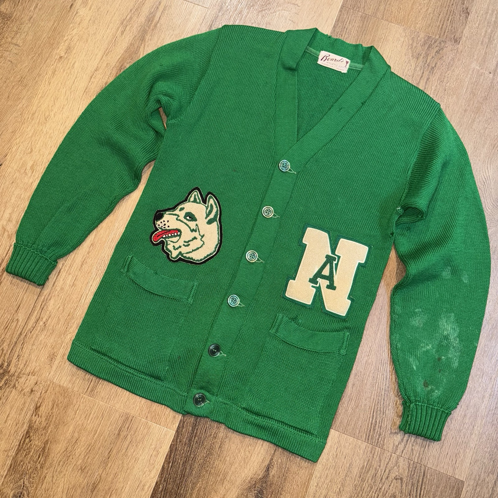 Vtg 50s 60s Beards Letterman Sweater Cardigan Wool Indiana Husky XS Mens 38