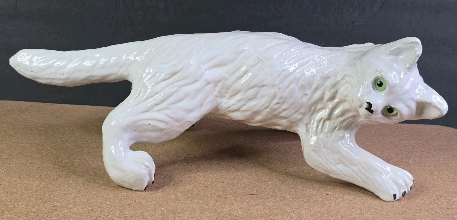 SUPERB VTG CAT Bavent Normandy France Terracotta White Figure French Art Pottery