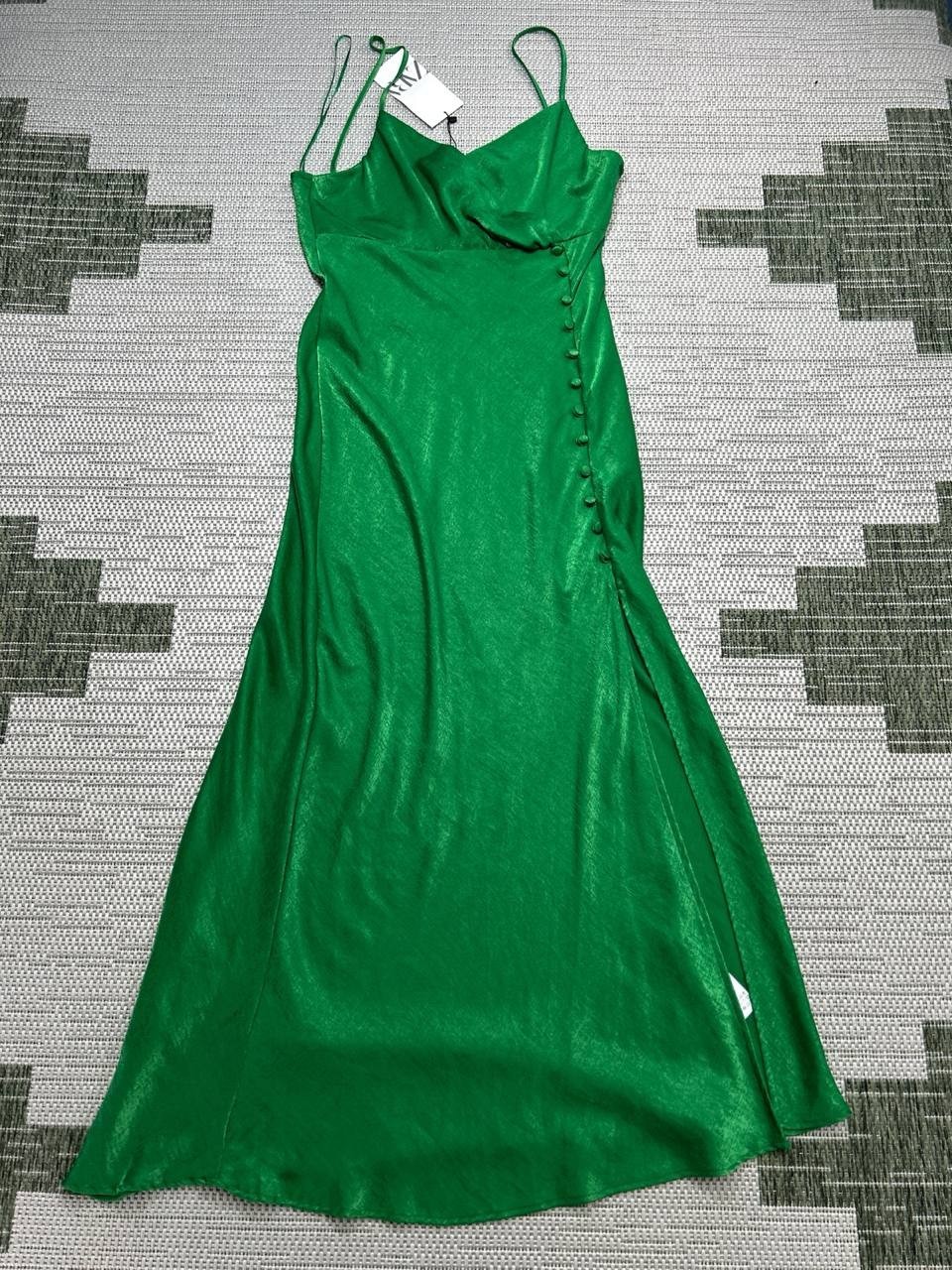 Zara Dress Womens Medium Green Blouson Midi New 