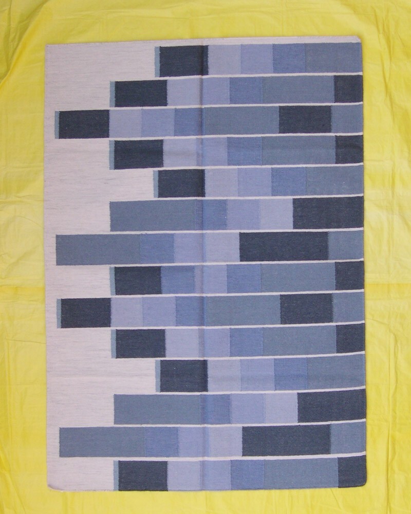 Wool Rug Kilim Dhurrie 5x7 Mat Afghan Morden Design Rug Sky Blue Hand Woven