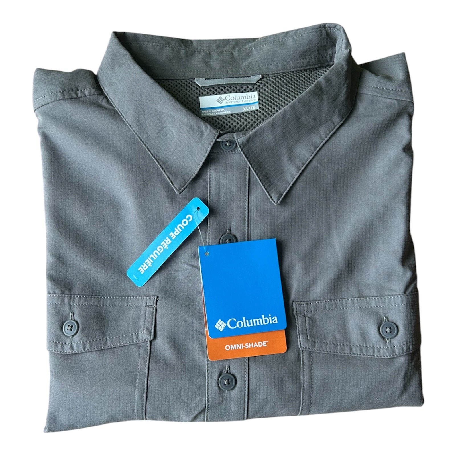Columbia Omni Shade Men\'s Long Sleeve Shirt Charcoal Dark Gray 40 UPF Size XL Columbia Omni Shade Men\'s Long Sleeve Shirt Charcoal Dark Gray 40 UPF Size XL