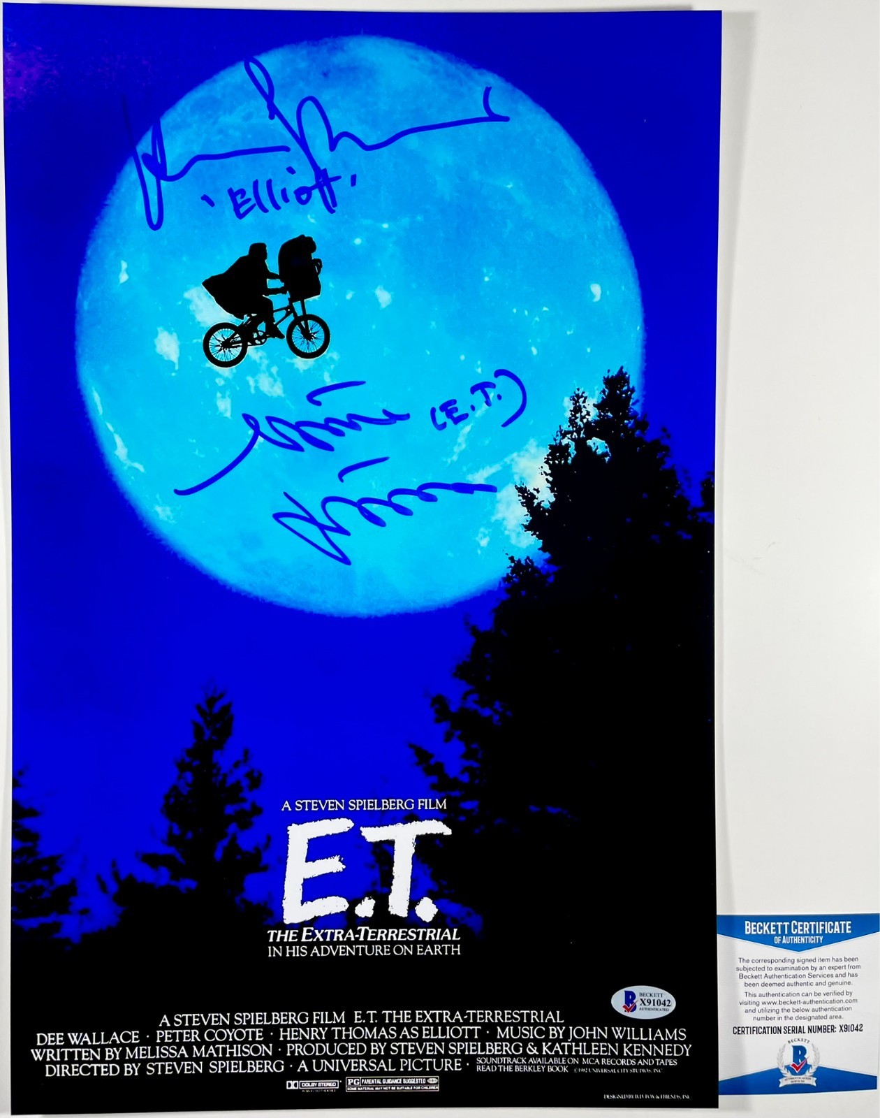 Henry Thomas & Matthew DeMeritt Signed E.T. 11x17 Movie Poster Autograph BAS COA Henry Thomas & Matthew DeMeritt Signed E.T. 11x17 Movie Poster Autograph BAS COA
