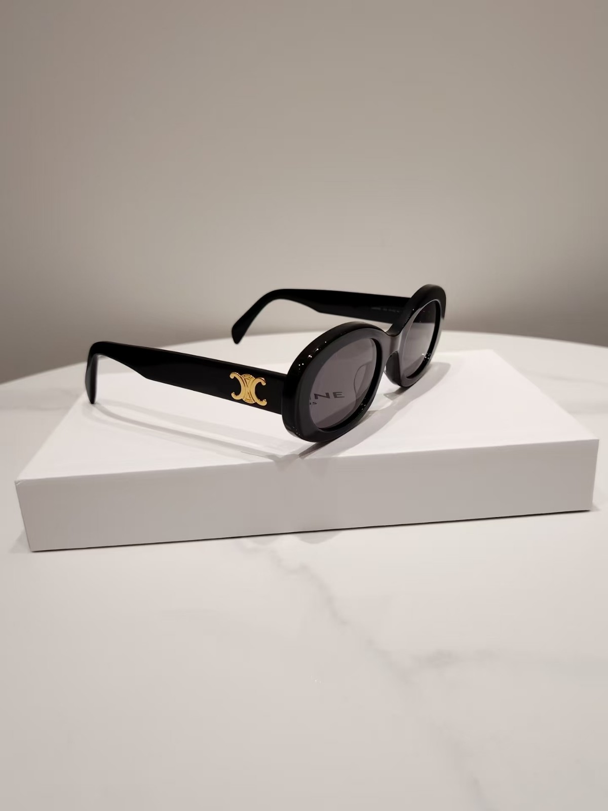 Celine CL40194U Triomphe Oval Women Sunglasses Black Frame & Dark Grey Lens