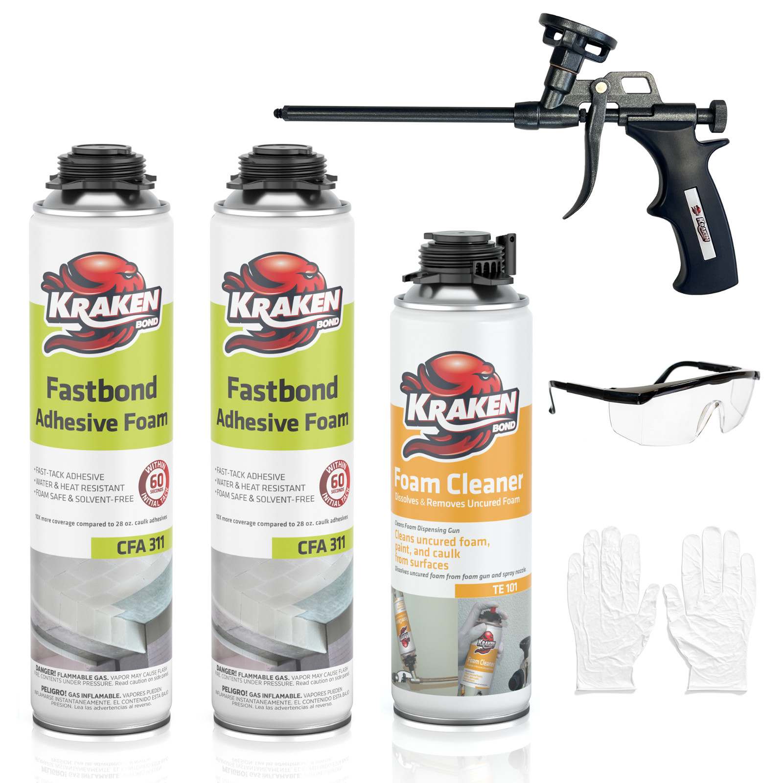 Kraken Bond Fastbond Adhesive Gun Foam 24oz  2 Pack – Gun Included Set