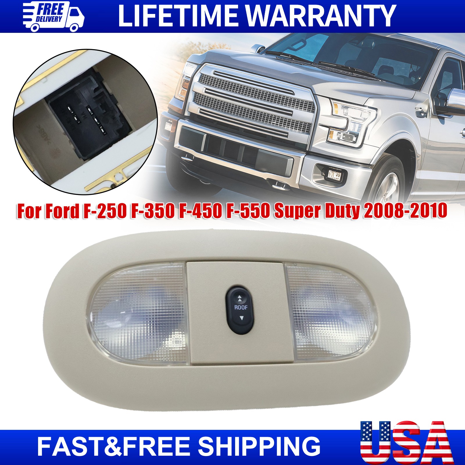 For 2008-10 Ford F250 F350 F450 Front Overhead Console Sunroof Switch LED Light