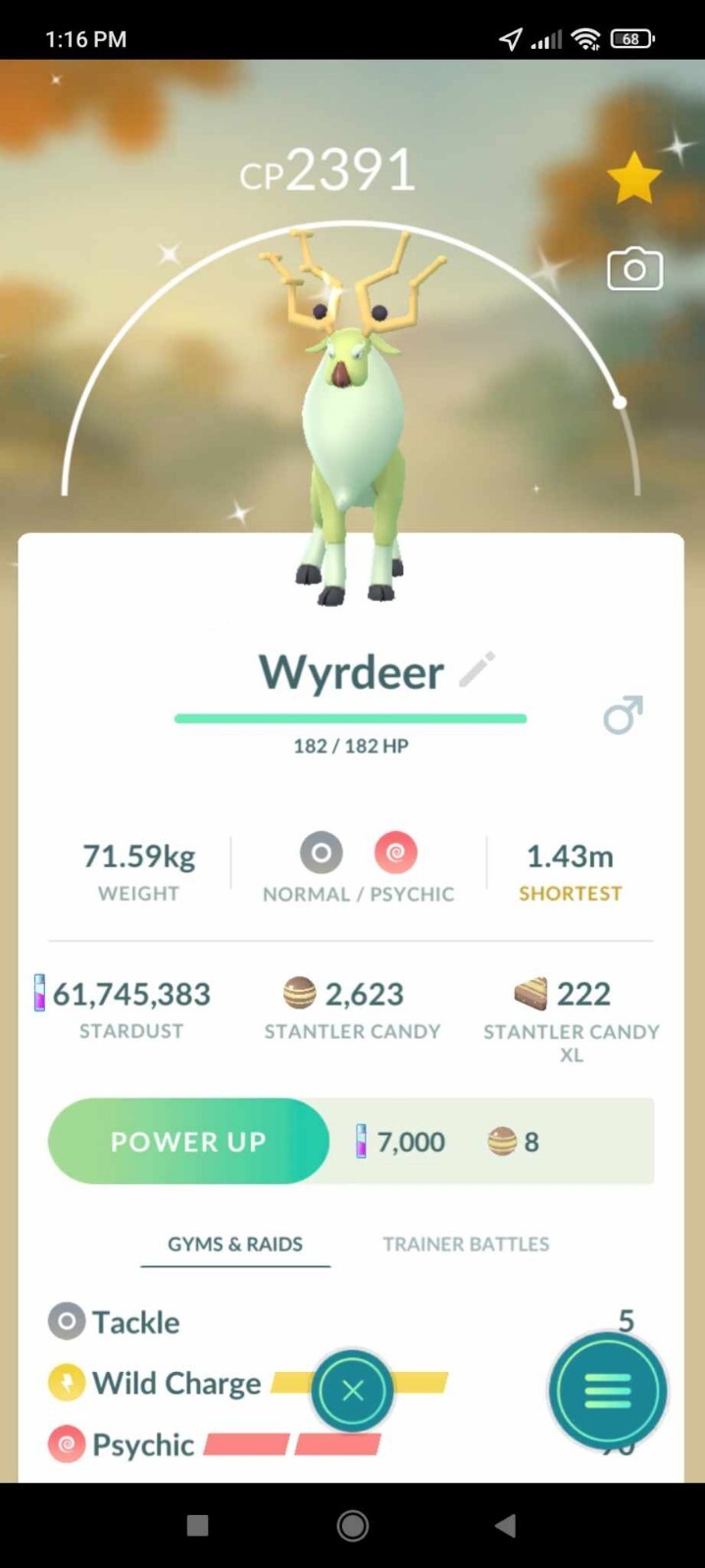 Pokemon Shiny Wyrdeer LV34 Under 2500CP 3moves - TRA\'DE 1 mill or 20k Dust GO