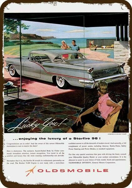 1957 OLDSMOBILE STARFIRE 98 Car Vintage-Look-Edge DECORATIVE REPLICA METAL SIGN 1957 OLDSMOBILE STARFIRE 98 Car Vintage-Look-Edge DECORATIVE REPLICA METAL SIGN