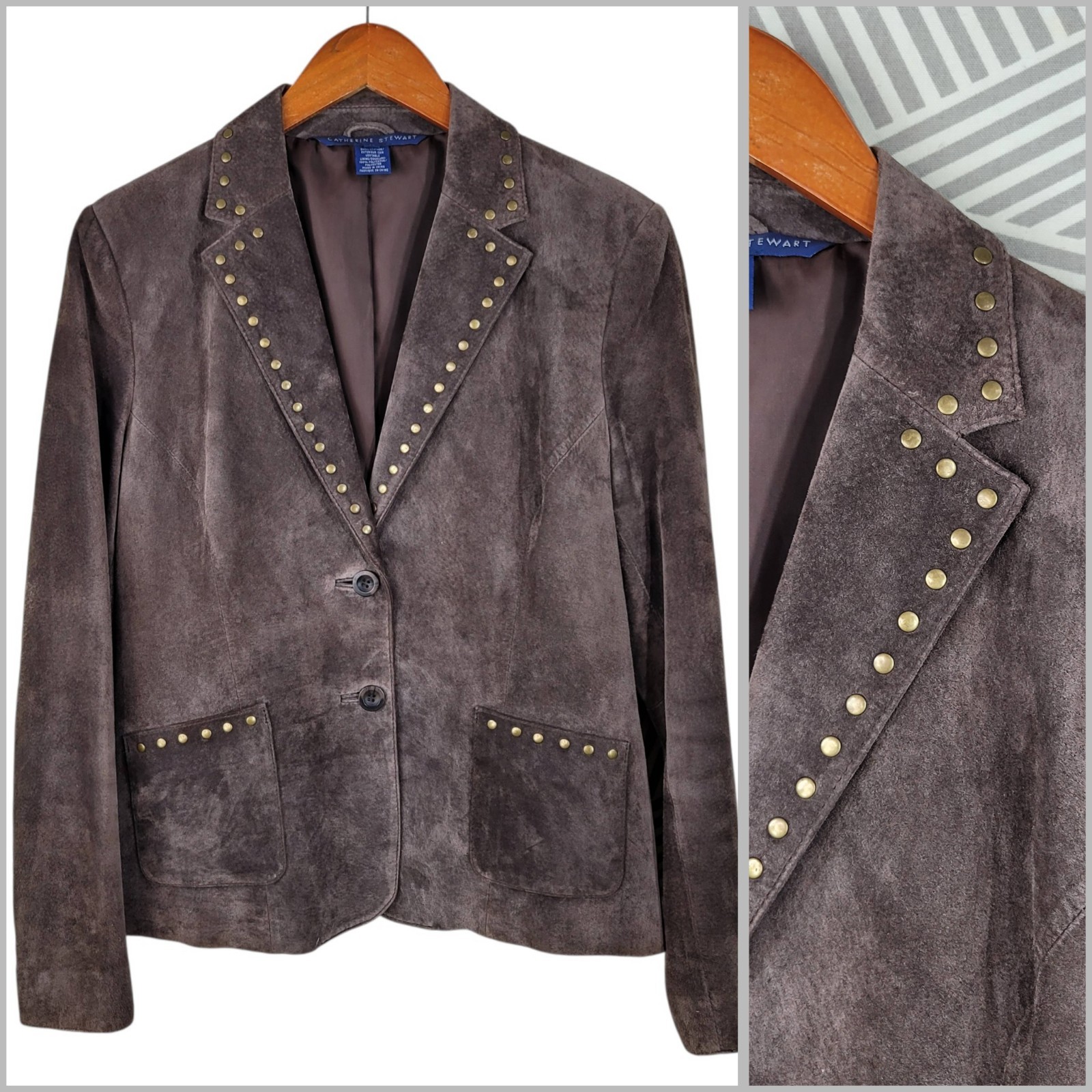 Catherine Stewart Suede Leather Jacket Medium Studded brown Blazer Western Art