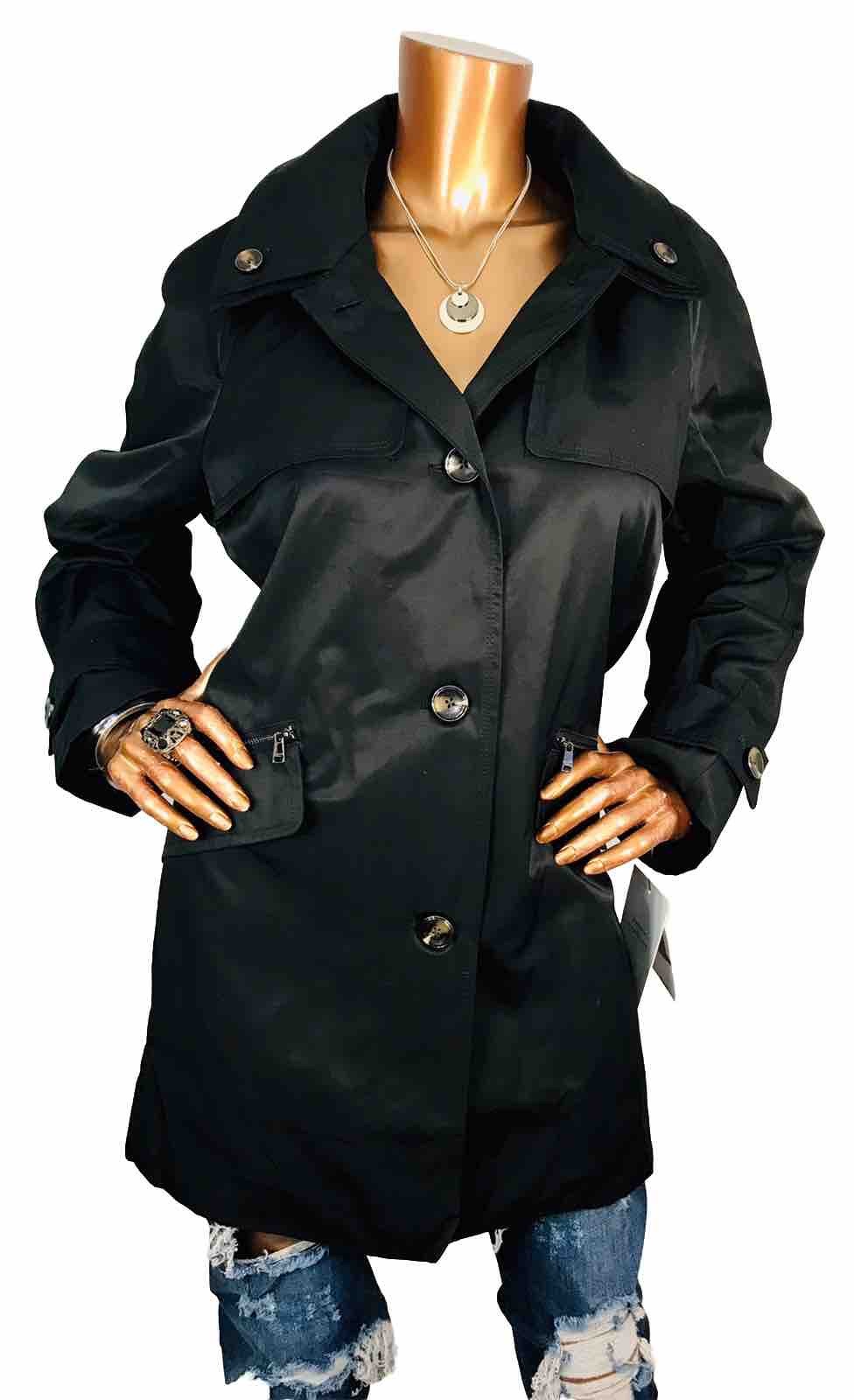 London Fog XXL or 1X Petite Jacket Hooded NWT $200 Black Fall Rain Logo Buttons