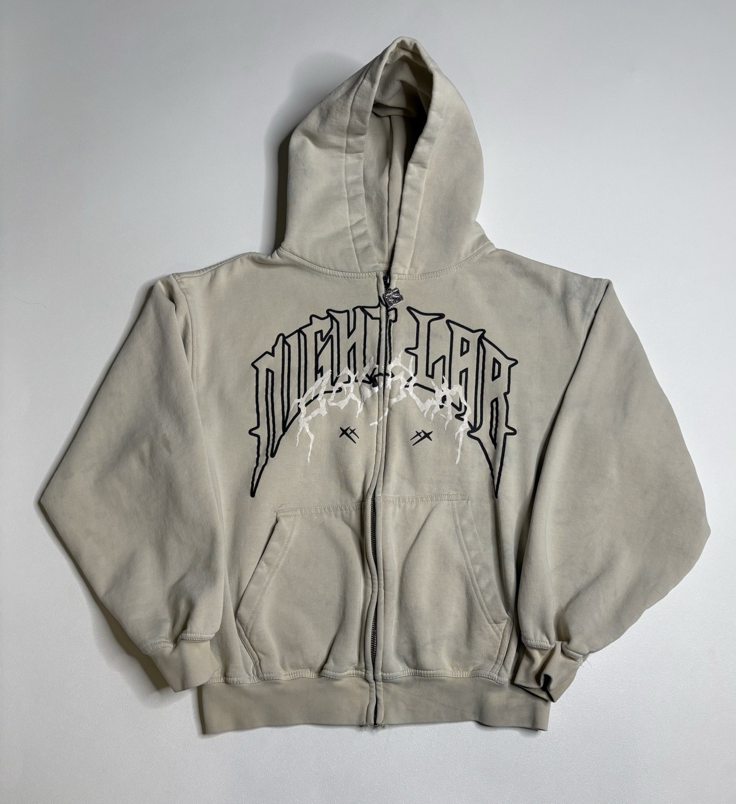 PacSun X Night Lab NL25h Full Zip Beige Fleece Hoodie Sweatshirt Mens M