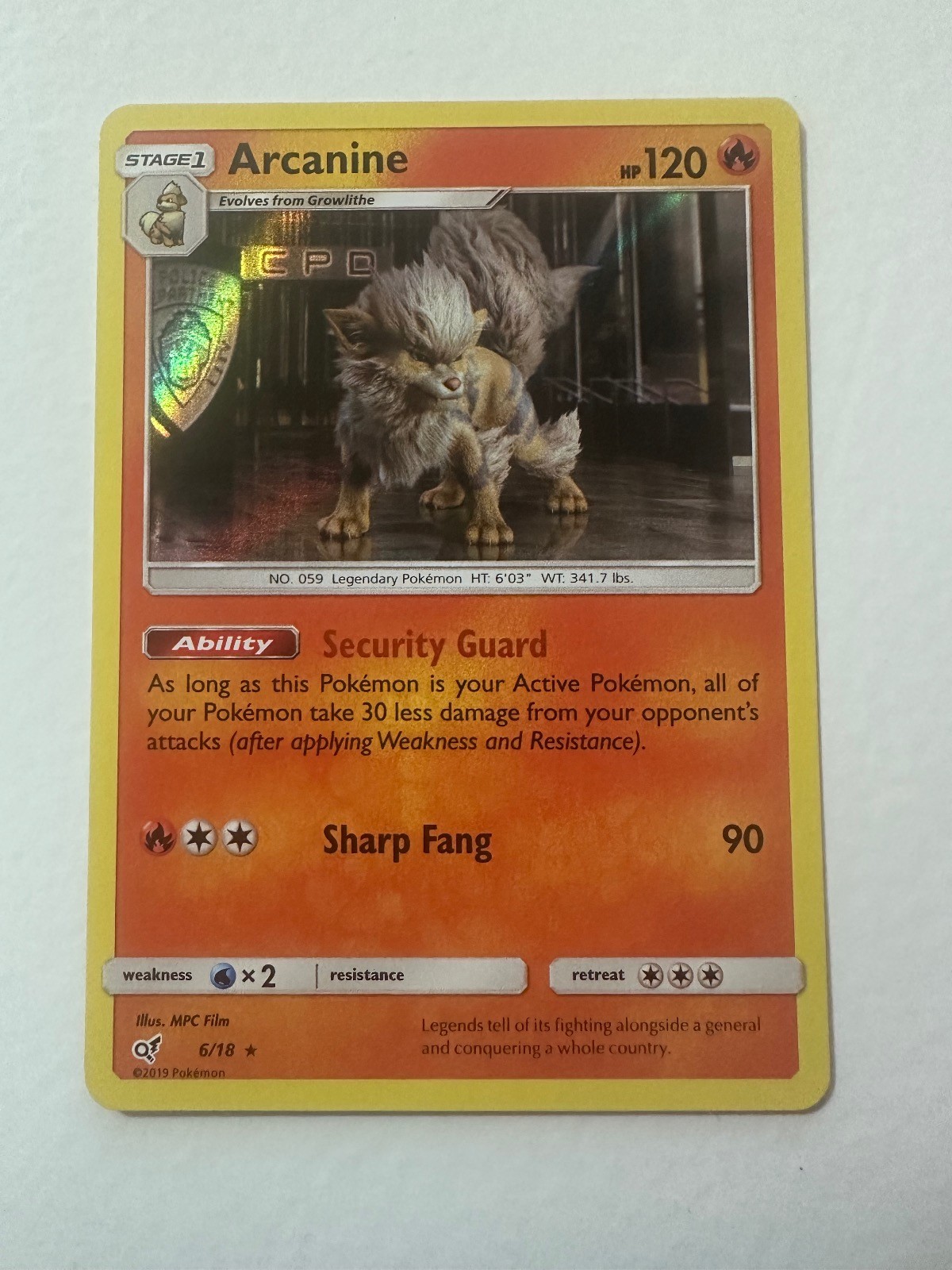 Arcanine 6/18 Rare Detective Pikachu Pokemon Holo NM
