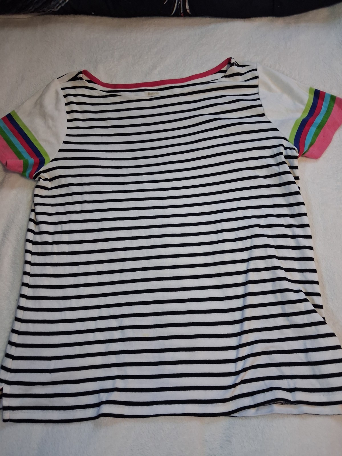 Rafaella~Womens Striped, %100 Cotton, Boat Neck, Relaxed Fit Blouse Size L Rafaella~Womens Striped, %100 Cotton, Boat Neck, Relaxed Fit Blouse Size L