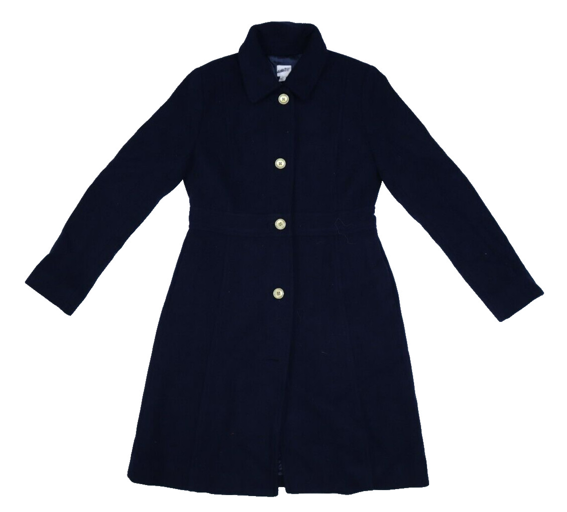 J Crew AT107 Navy Blue Wool Blend Lady Day Coat Long Overcoat Womens 6