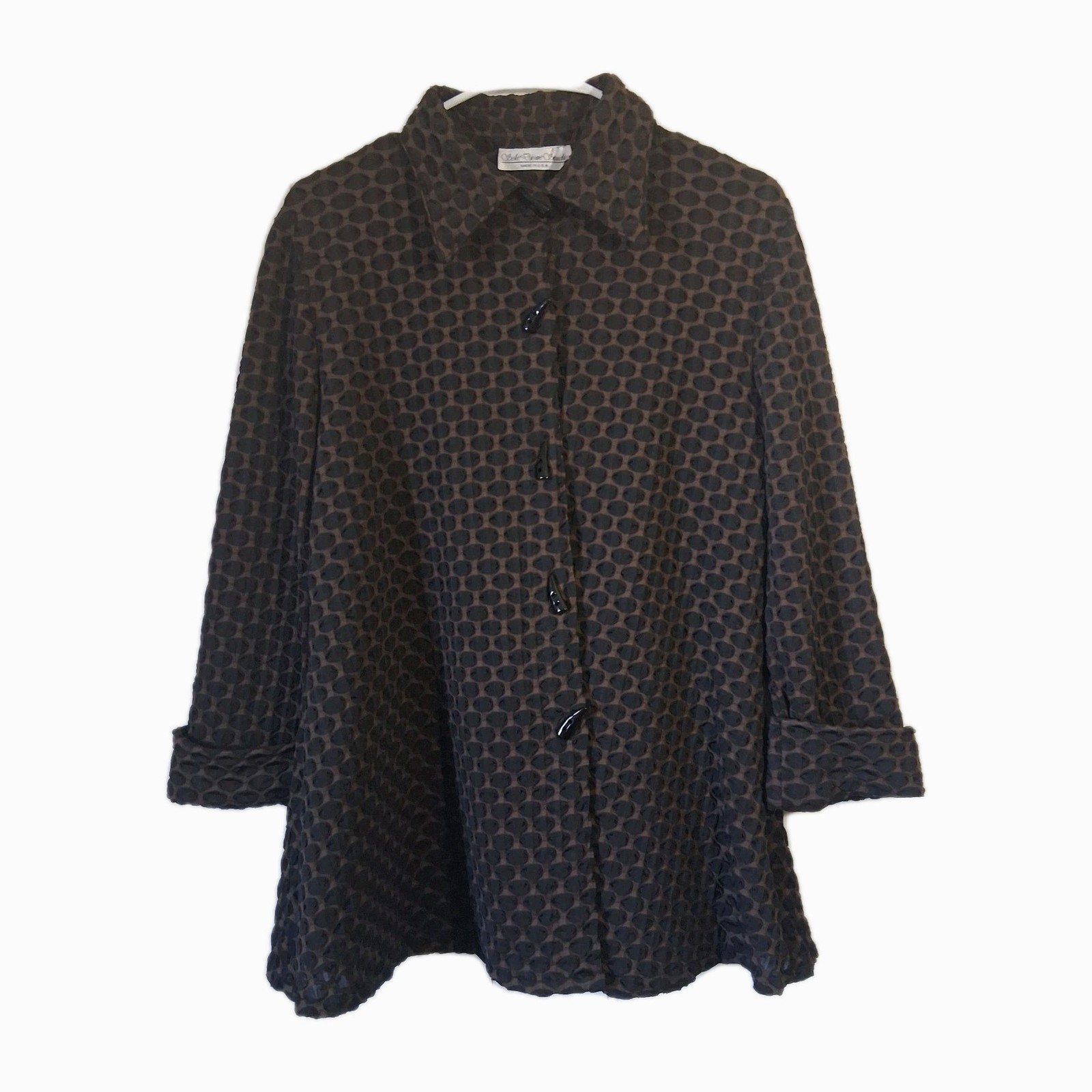 Vintage Sole Dione Studio Swing Top Women’s M Brown Black Polka Dot Textured