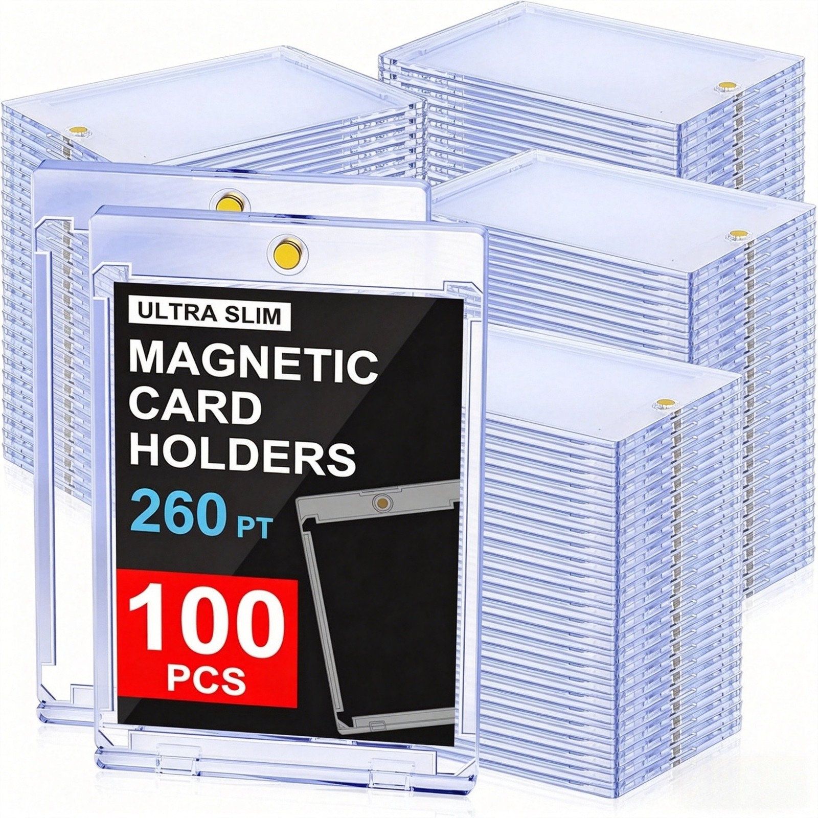 100Pack Ultra-Thin Magnetic Trading Sports Card Holder 260pt One-Touch Hard Case