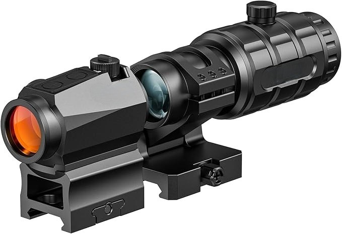 Red /Green Dot Sight  3X Magnifier Combo Set, 2 MOA Motion Awake Red Dot Optics