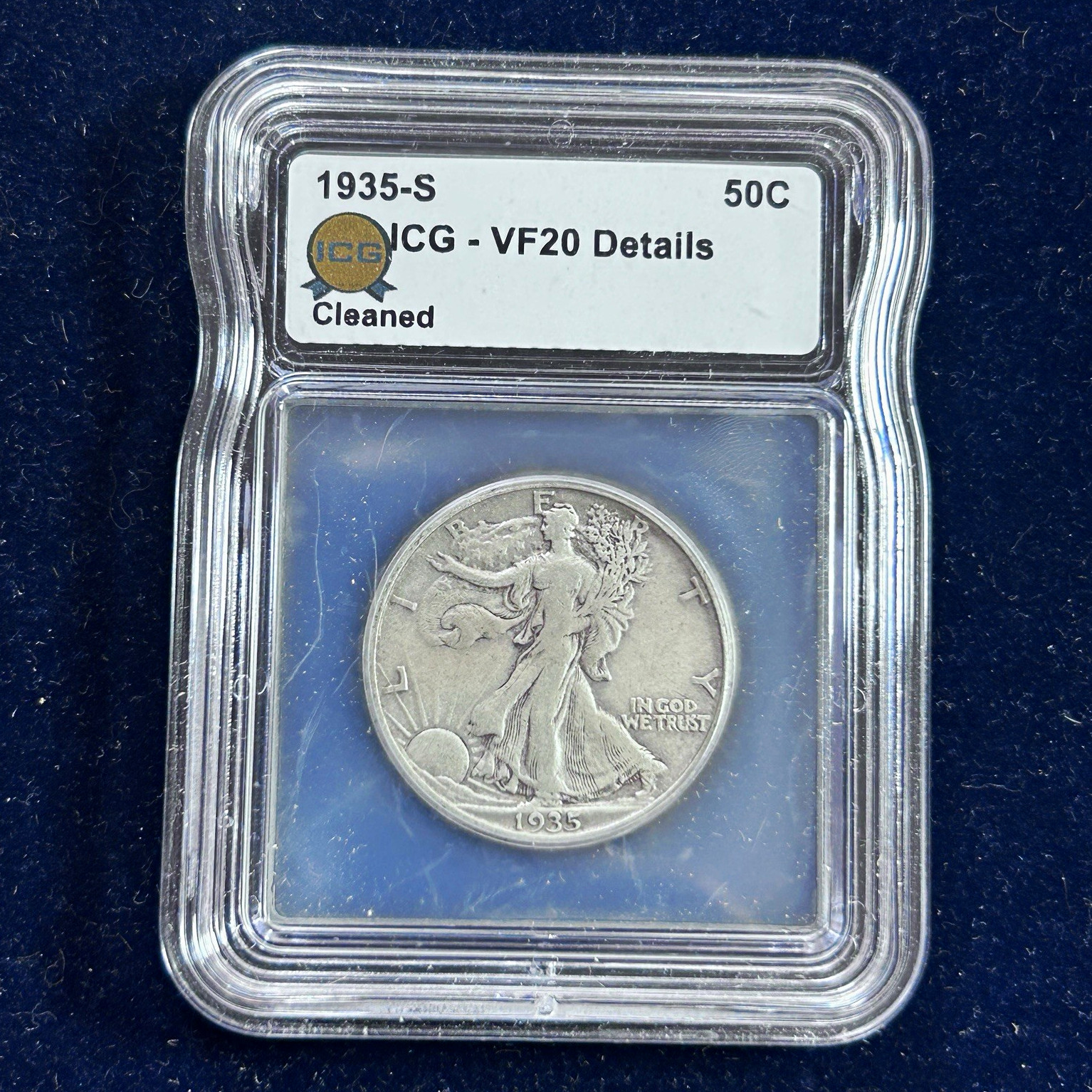 1935-S ICG-VF20 Details, Cleaned 50C Walking Liberty Half Dollar Silver 1935-S ICG-VF20 Details, Cleaned 50C Walking Liberty Half Dollar Silver