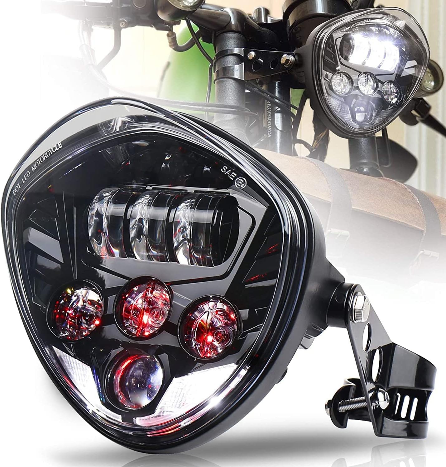 Black 7'' LED Projector Headlight for Universal Motorcycle Honda Yamaha Triumph