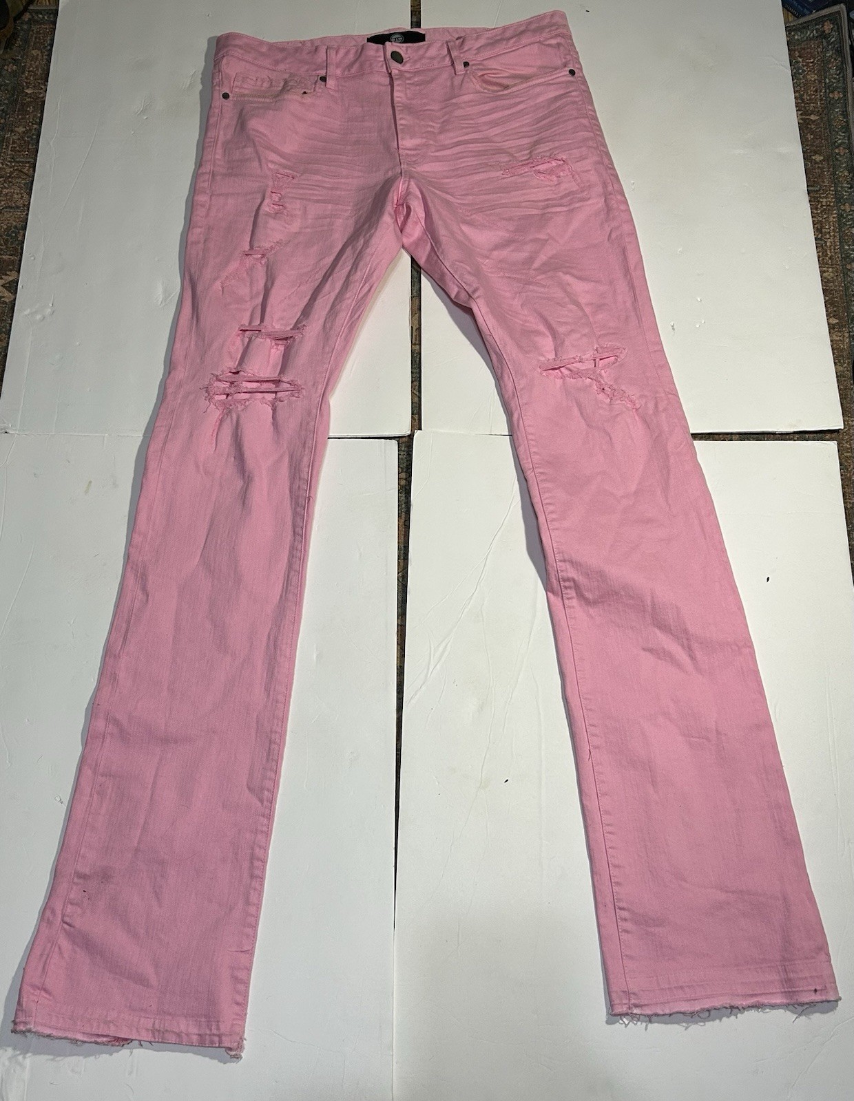 Jordan Craig Men 38 Pink Stacked Ripped Distressed Straight Jeans Denim 5341016
