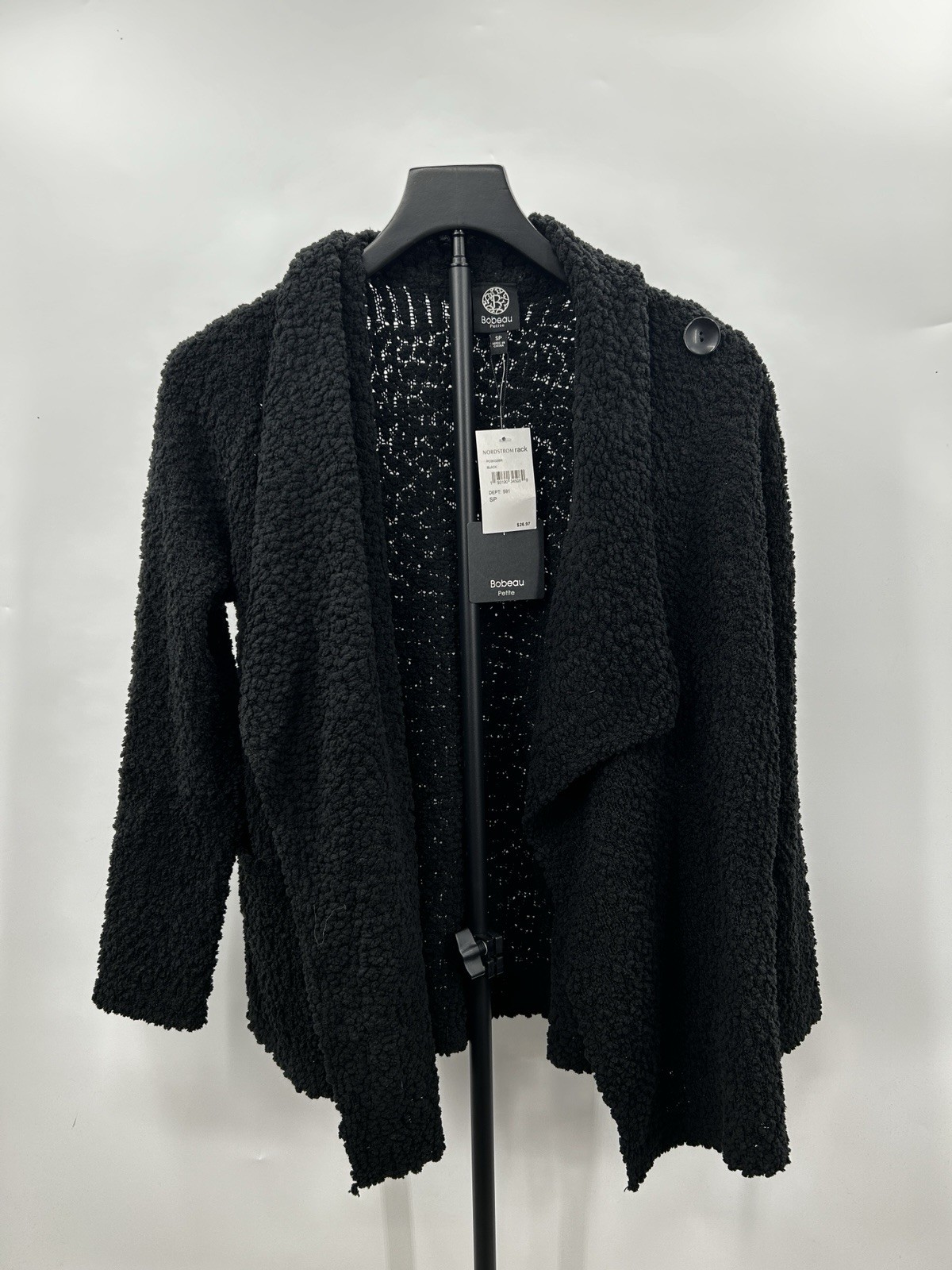 Bobeau petite cardigan textured, fleece-like popcorn boucle knit black Size SP