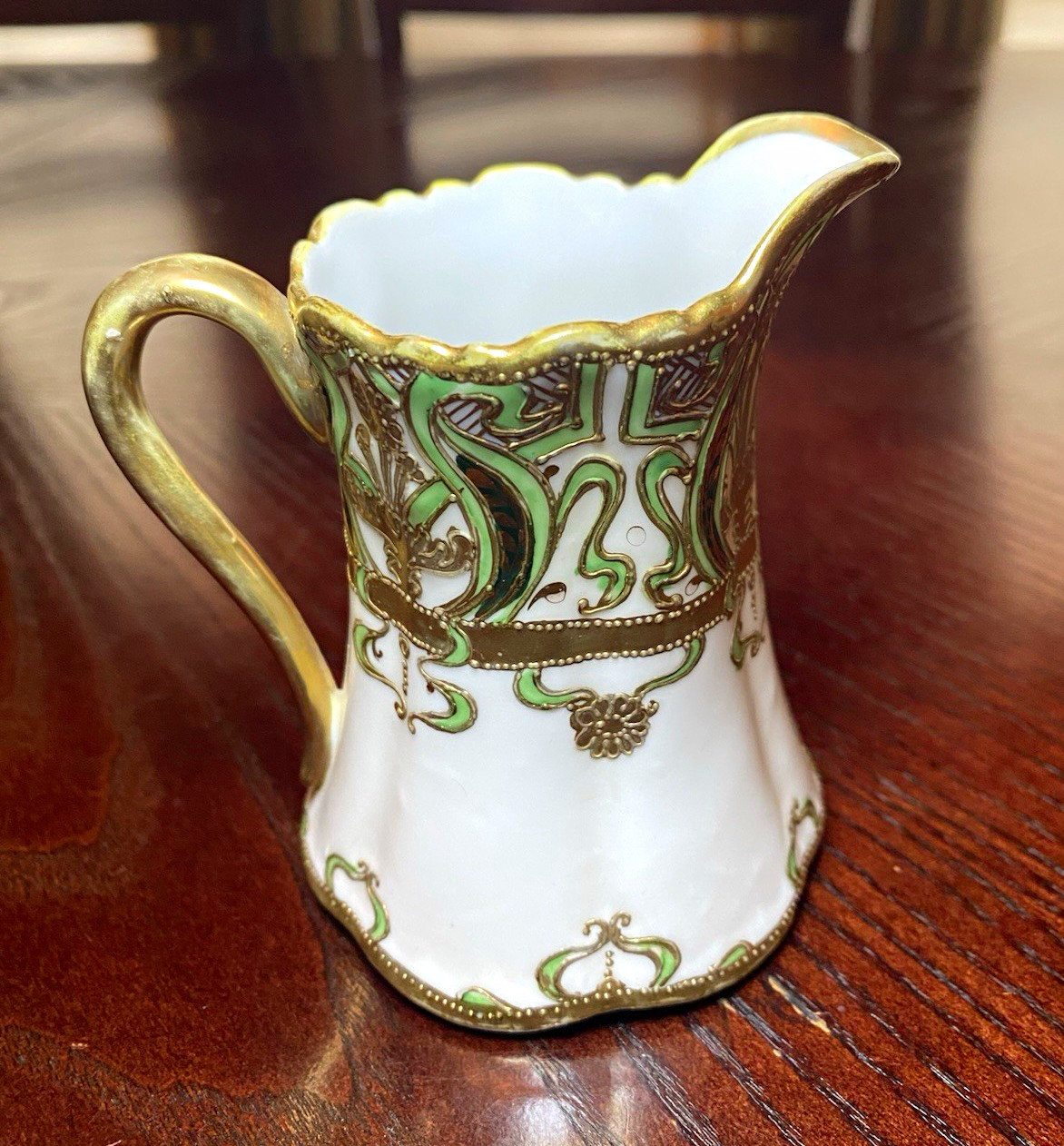 Antique Nippon Hand-Painted Creamer Gilded Moriage Antique Nippon Hand-Painted Creamer Gilded Moriage