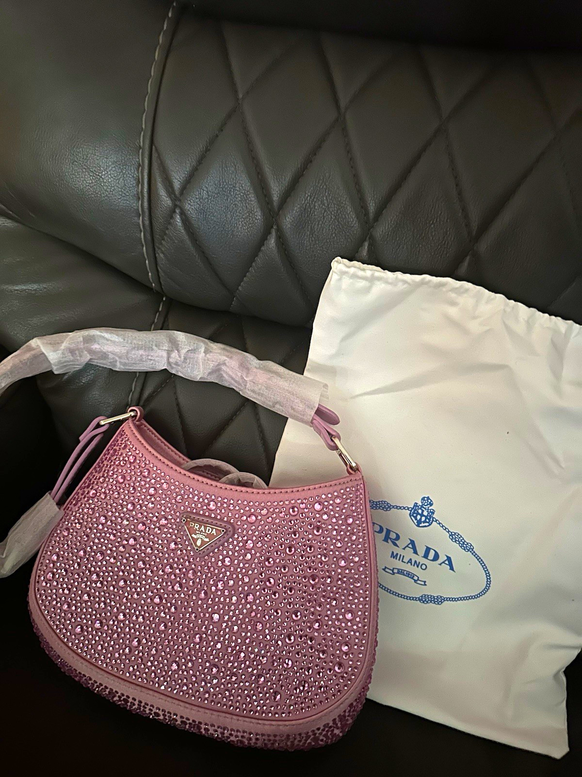 PRADA Cleo Pink Crystal Shoulder Bag Small Detachable Strap Magnetic Dust Bag PRADA Cleo Pink Crystal Shoulder Bag Small Detachable Strap Magnetic Dust Bag