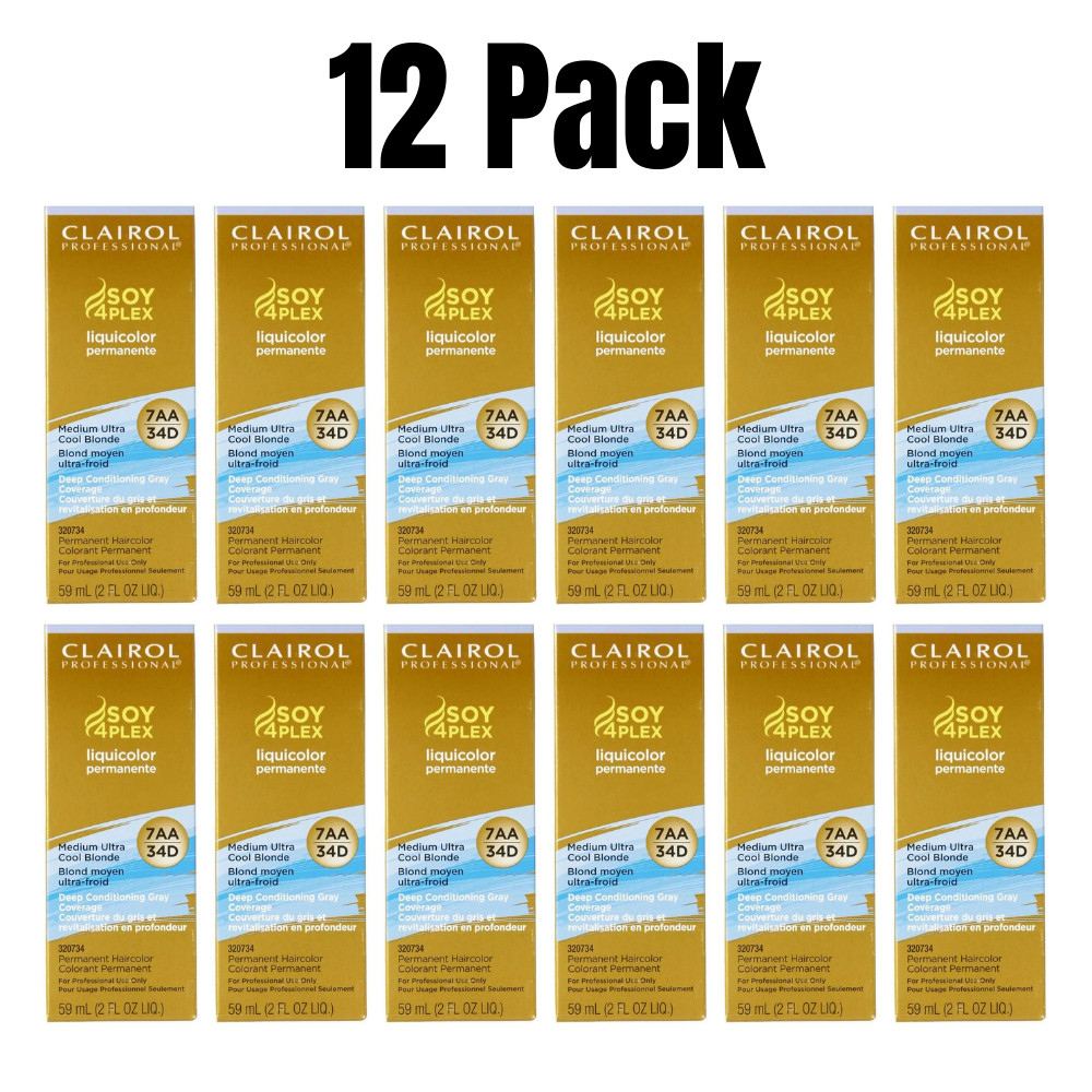 Clairol SOY4PLEX Liquicolor 7AA 34D Medium Ultra Cool Blonde Bulk Lot 12pack 2oz