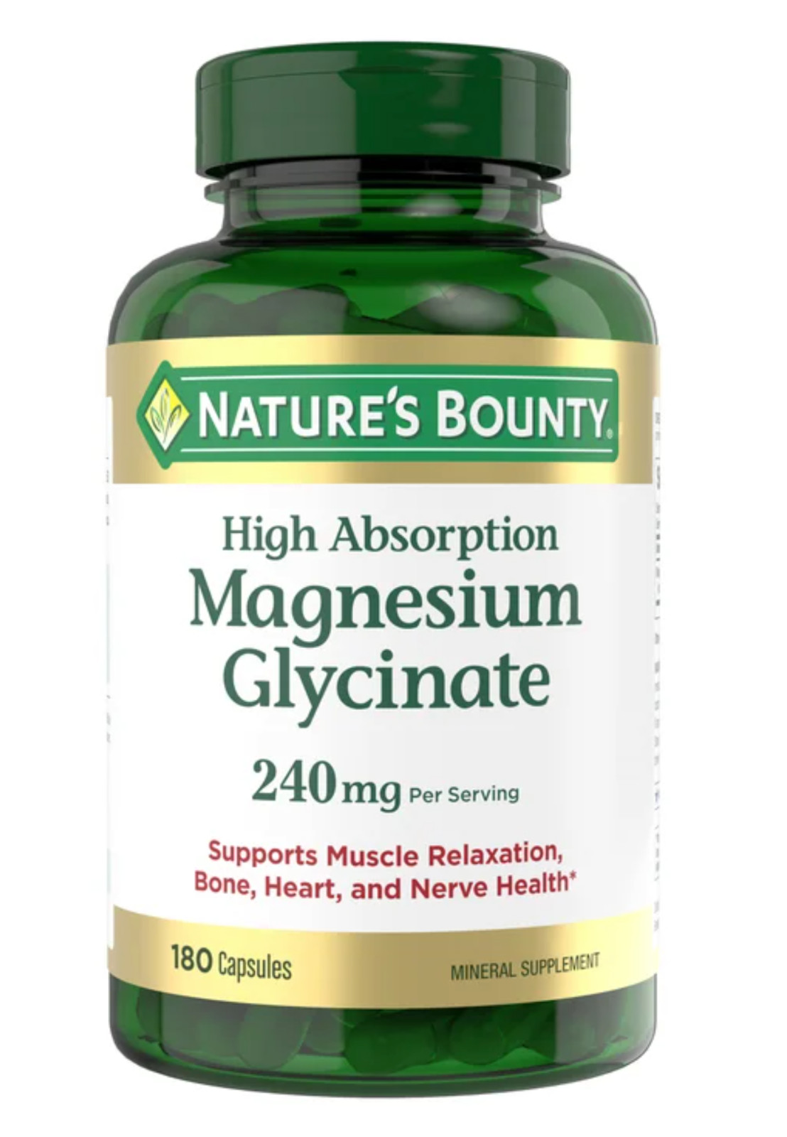 Nature's Bounty High Absorption Magnesium Glycinate 240 mg, 180 Caps EXP 10/2027