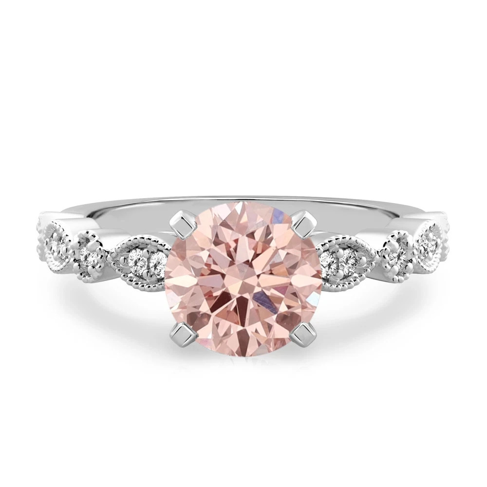 2.20 Ct Round Cut Natural Morganite & Diamond 14K White Gold Luxurious Ring