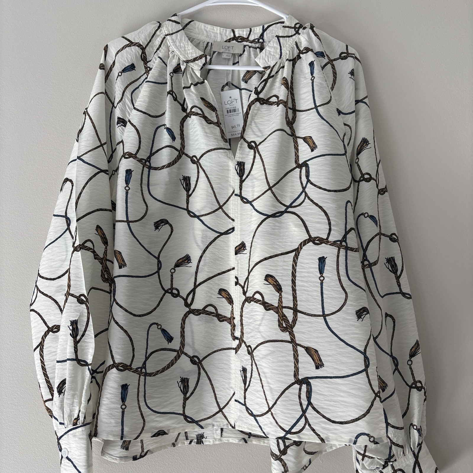 LOFT White Rope Bouse Long Sleeve, Size L