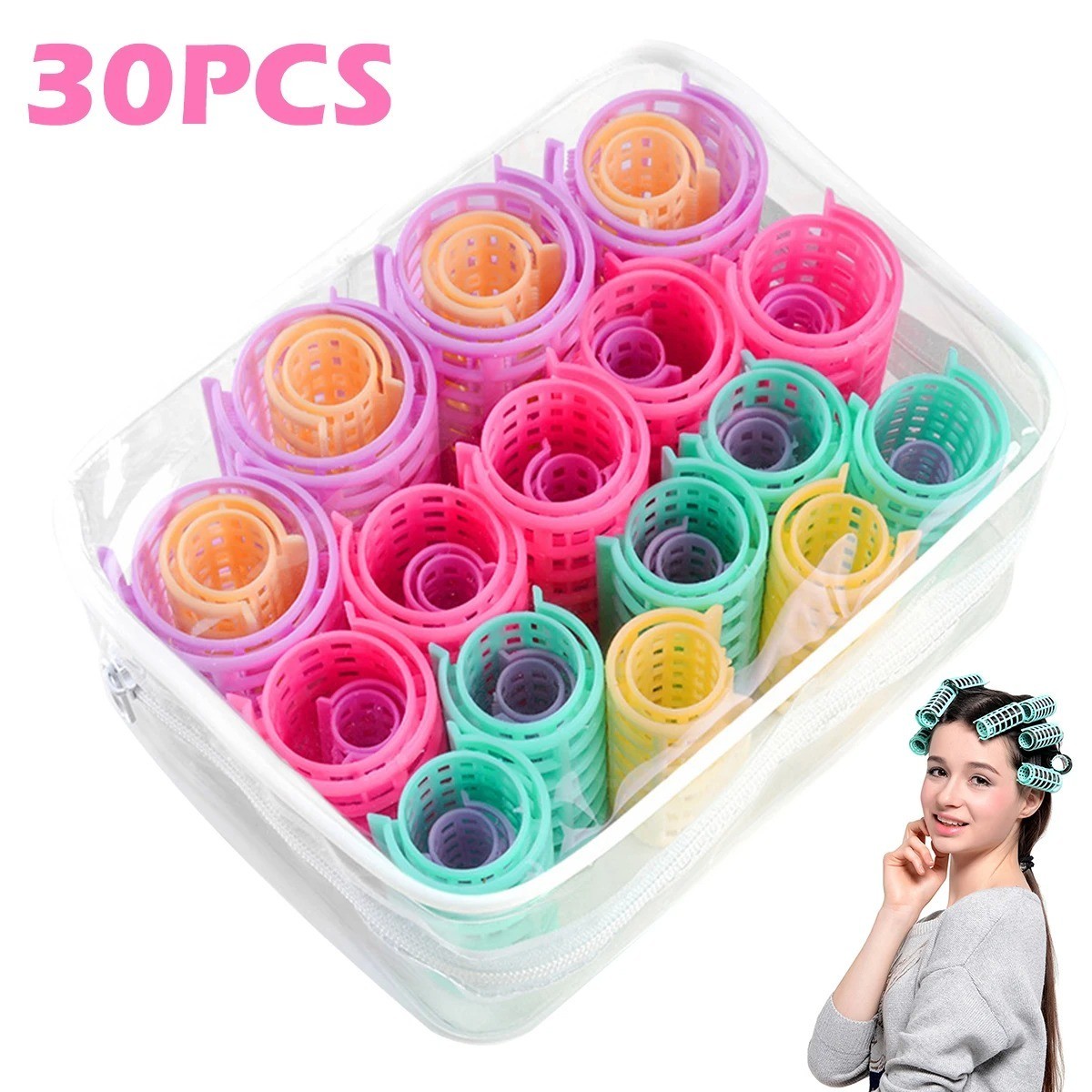 30Pcs Mini Pink Natural Hair Rollers Unisex Hair Curlers- Fast Dry Rollers For