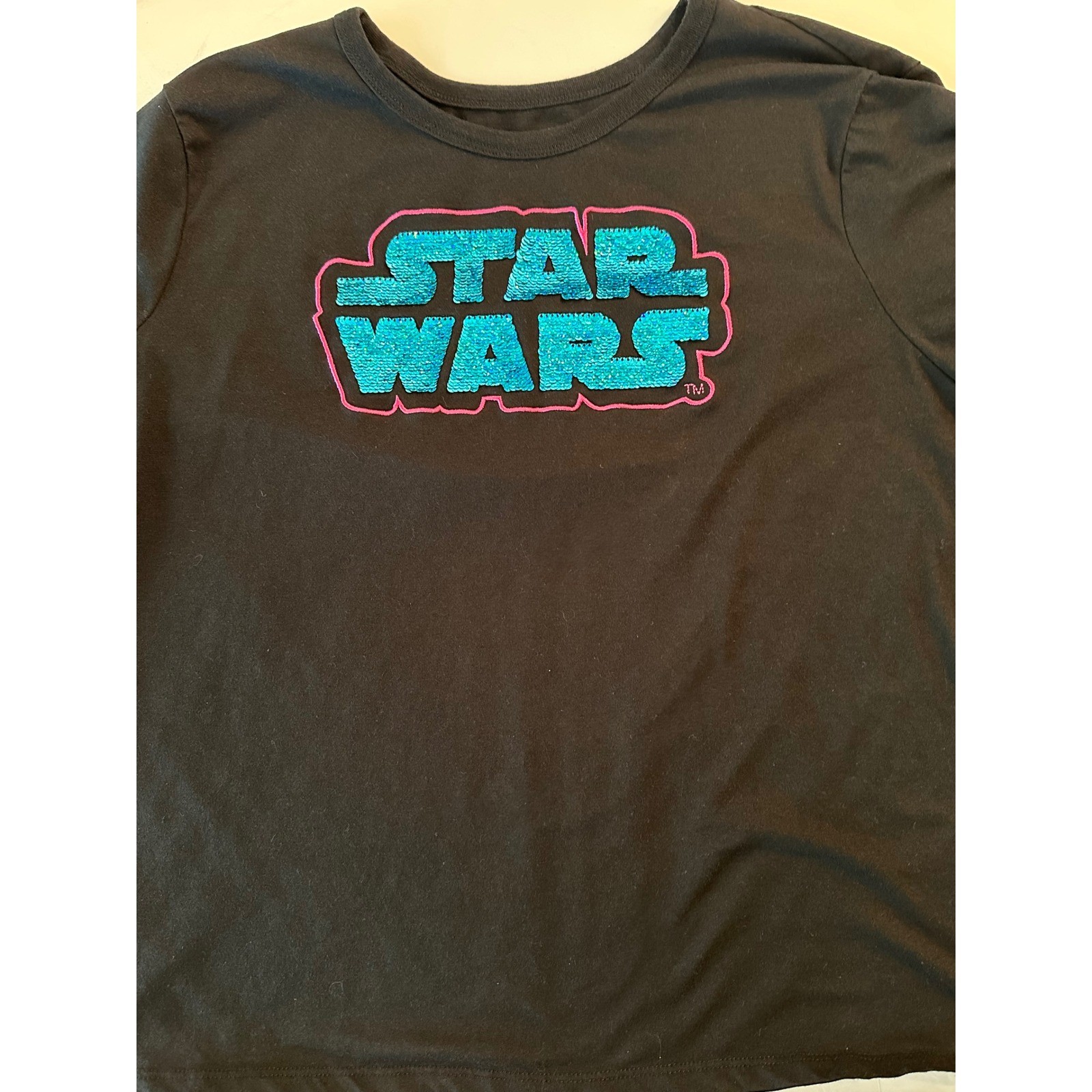Disney Star Wars Flip Sequin Logo T-Shirt Black Teal Gold Womens 2XL Tee
