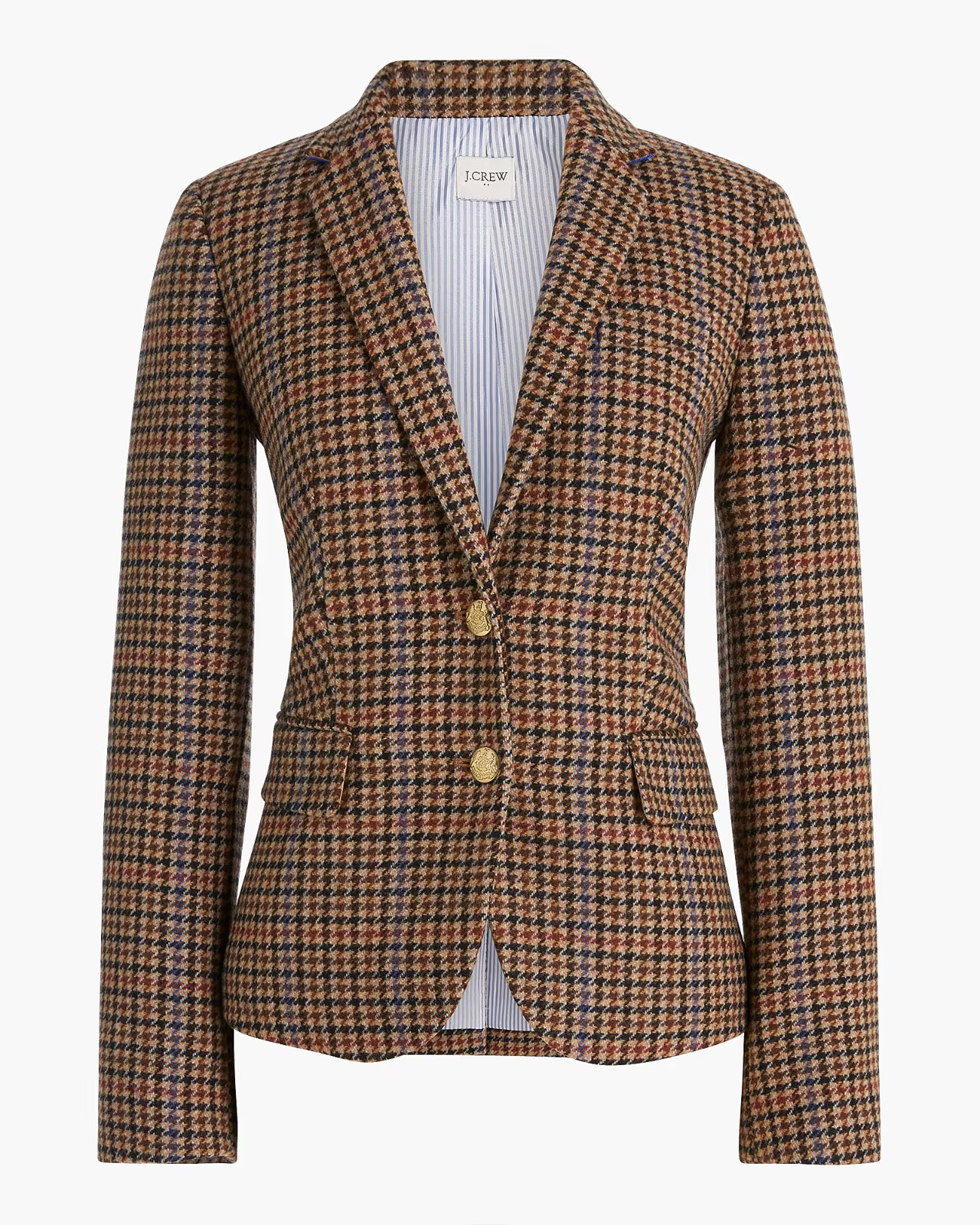 EUC J Crew Schoolboy Blazer Womens Houndstooth Plaid Wool Gold Buttons Office 20