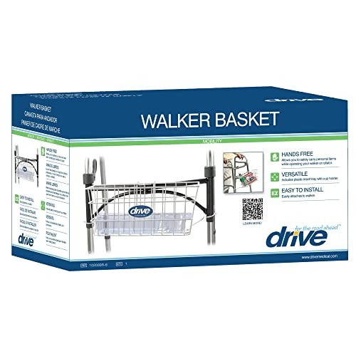 Drive Medical Walker Basket with Cup Holder for Folding Walker, White