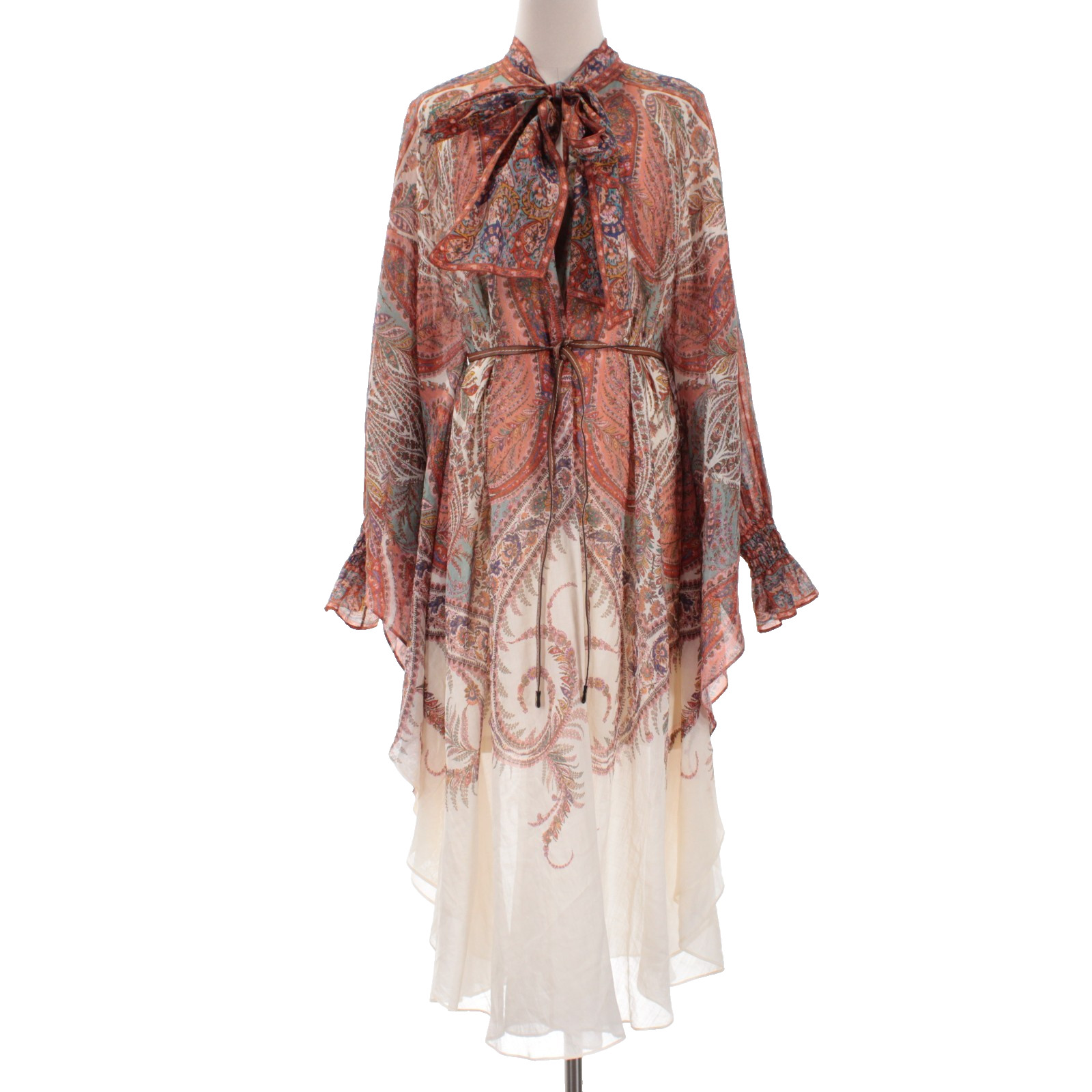 Zimmermann NWT Rhiannon Tie Neck Midi Dress Size 1 (US 6) Orange/Multi