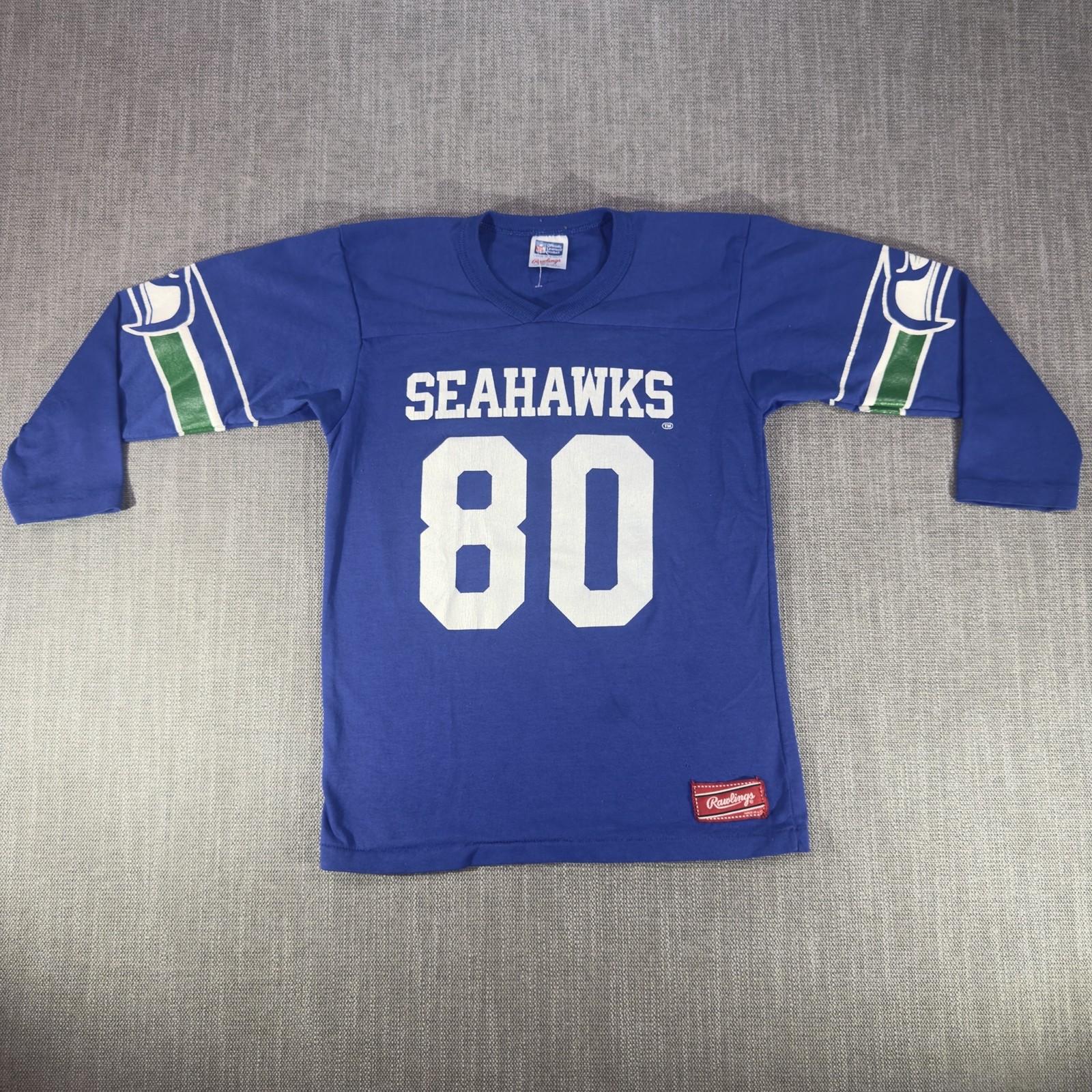 Vintage Seattle Seahawks Jersey Boys Large Blue NFL Football 80 Rawlings USA