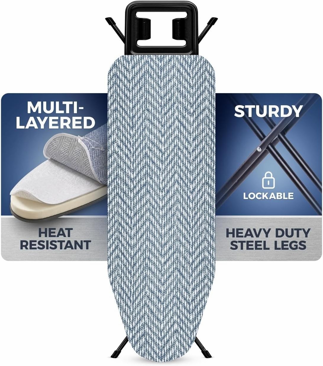 Full Size Ironing Board Heavy Duty Adjustable Height Iron Rest Folding 43