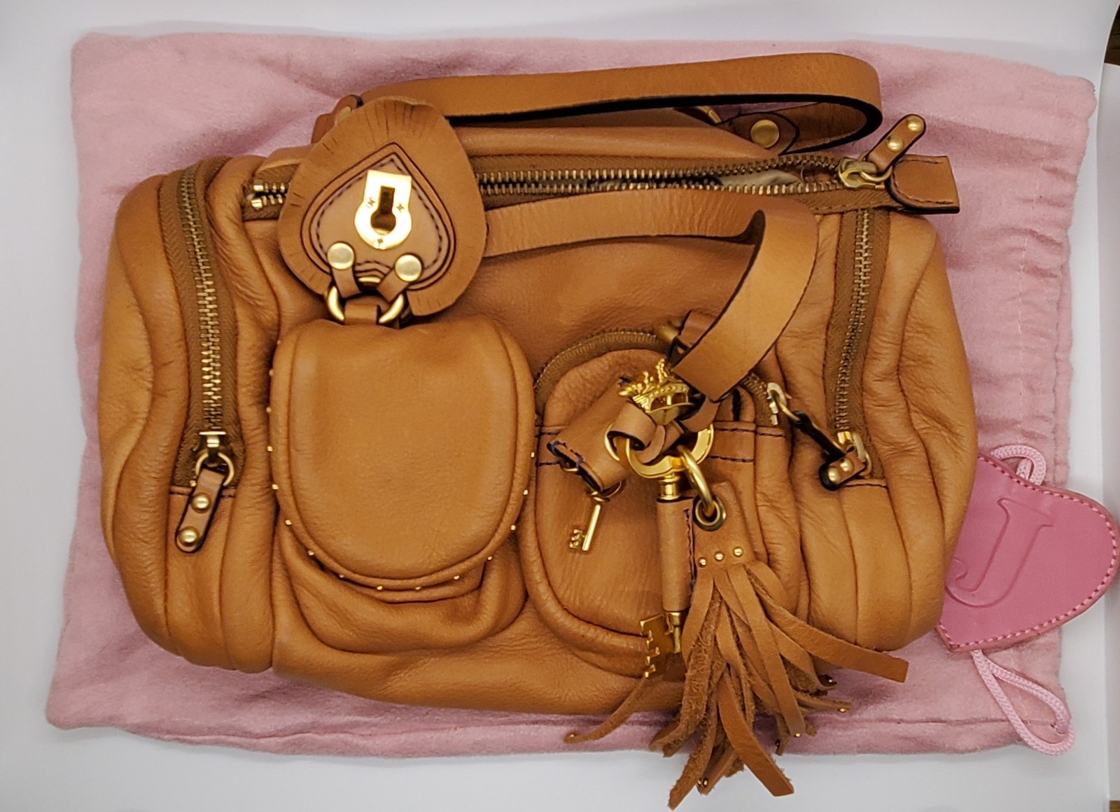 Authentic 2006 Juicy Couture Leather Satchel- original key, mirror pouch & dust