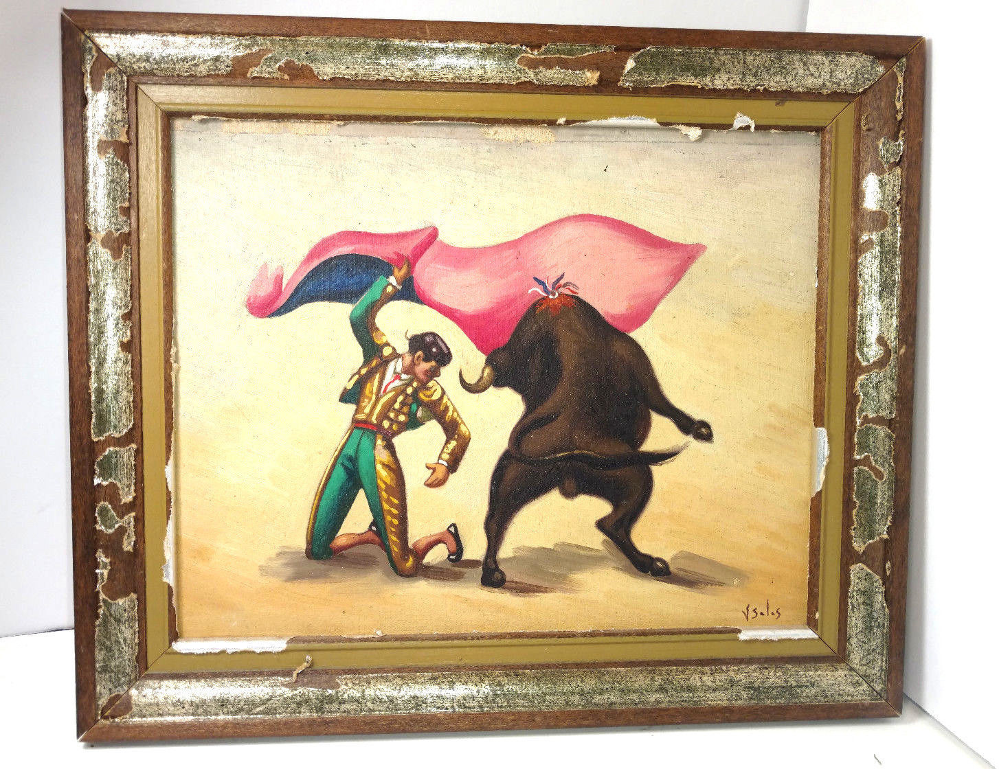VINTAGE V SALAS ORIGINAL OIL PAINTING ON CANVAS FRAMED 9 1/2  X 7 5/8