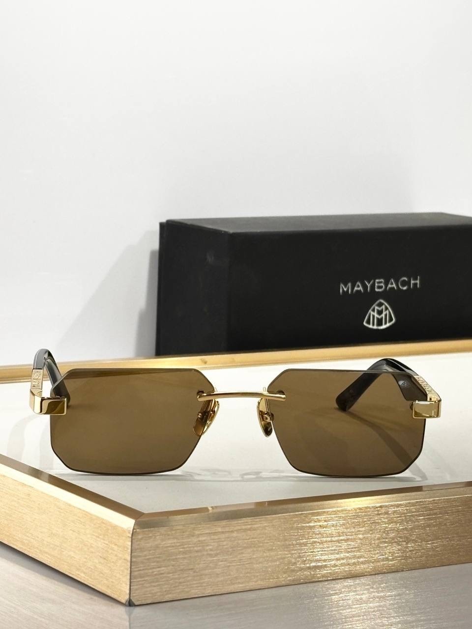 MAYBACH Luxury Rimless Sunglasses Brown Lenses Gold Tone Hand Made in Germany