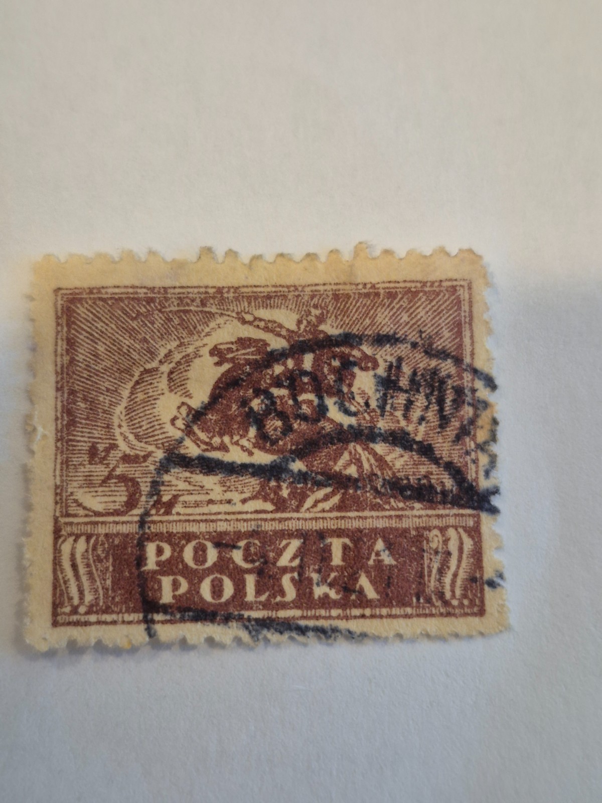 RARE 1919 Poland 5m Poczta Polska brown stamp HR