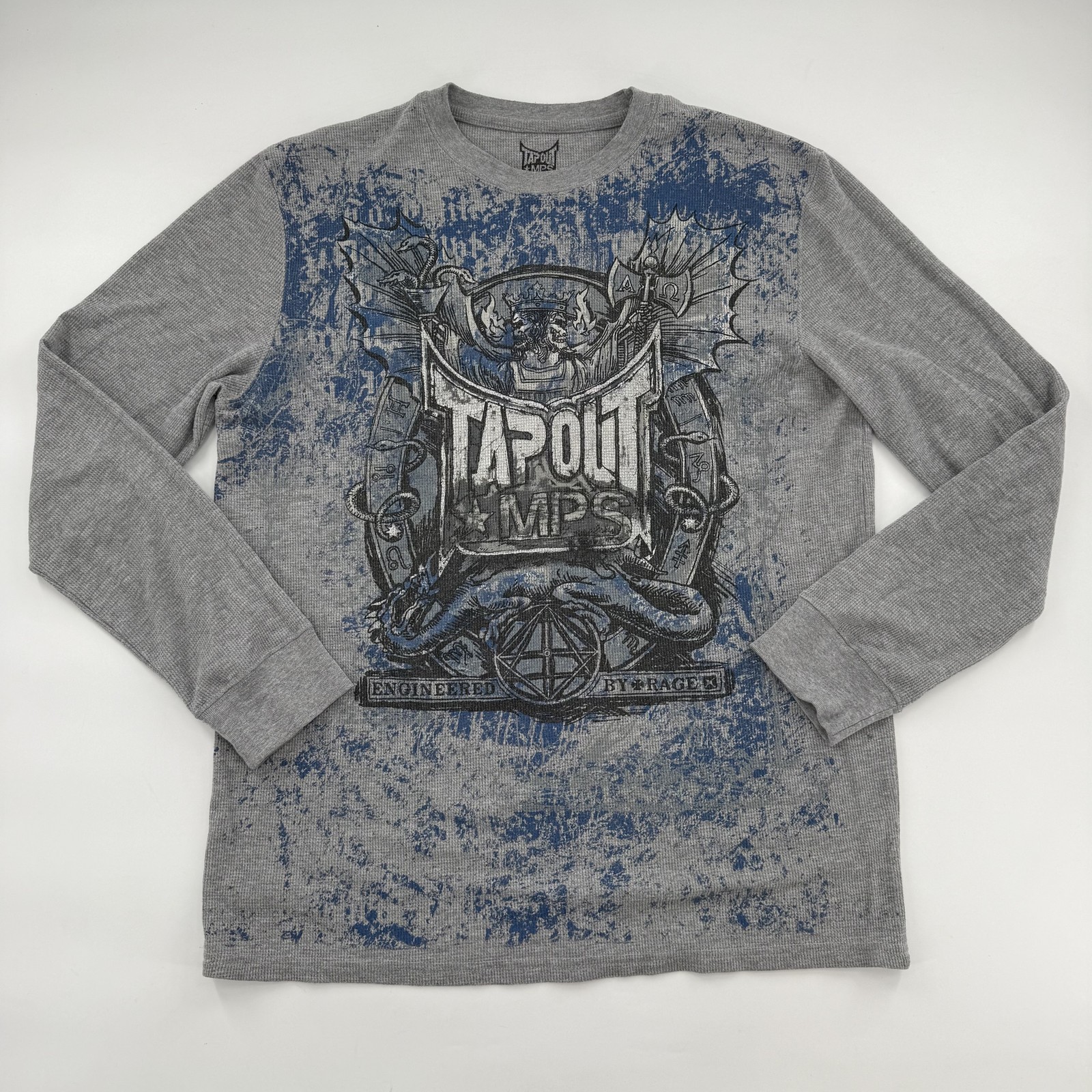 Tapout Shirt Mens XL Gray Long Sleeve MPS Logo Graphic Thermal Waffle Tee MMA
