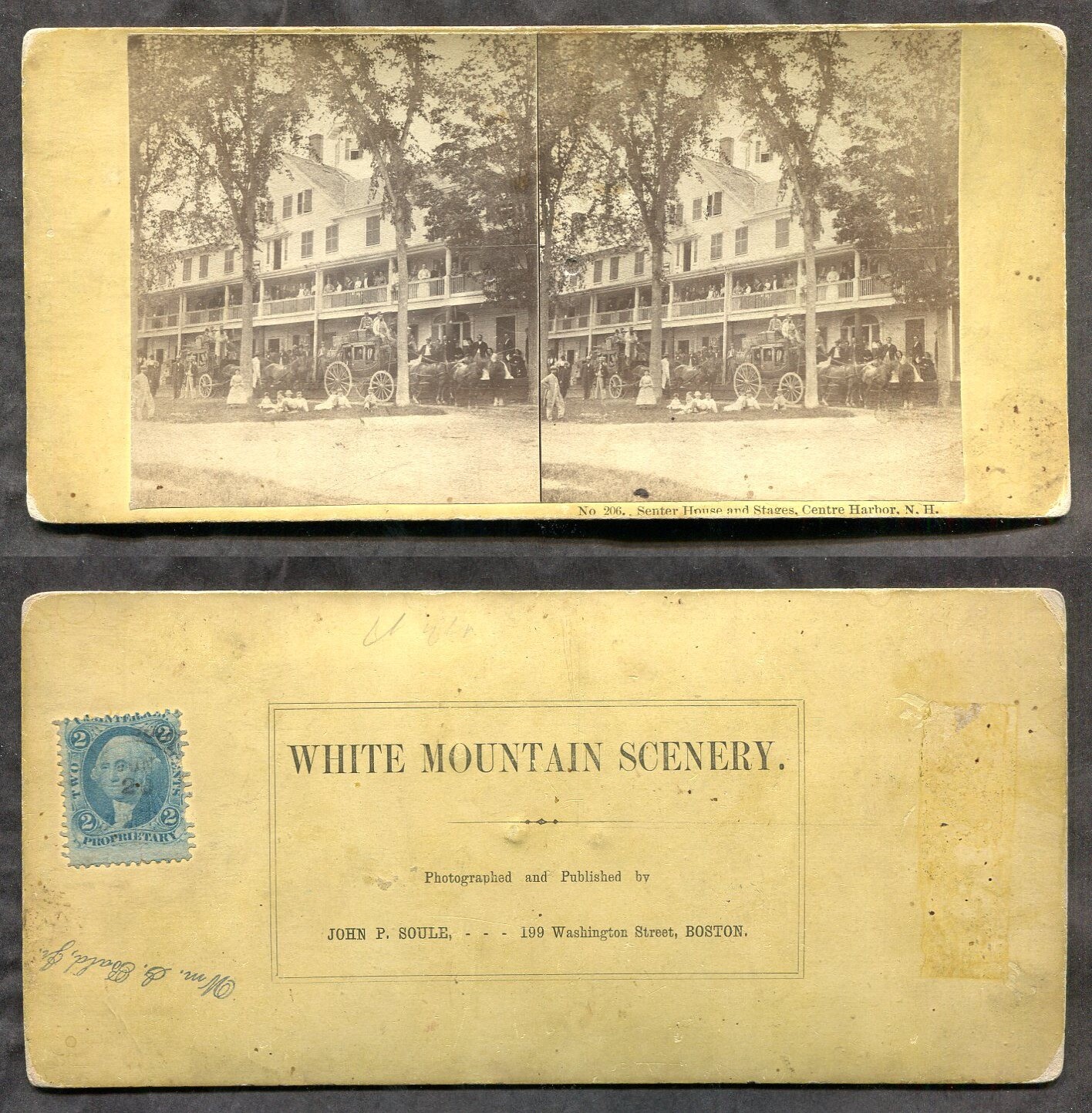 USA Center Harbor NH 1870s-80s Senter House Stage Coaches Soule Stereoview Photo