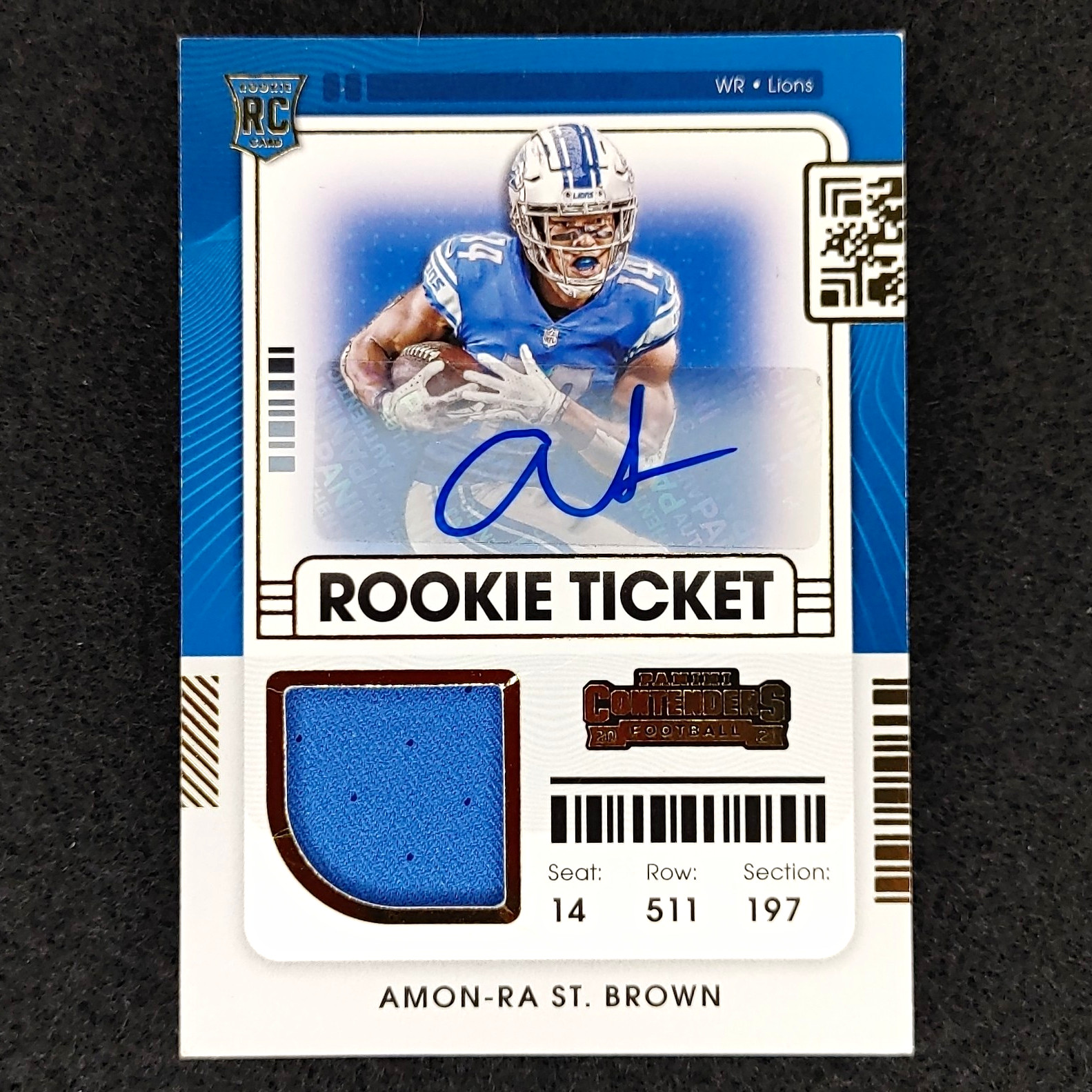 Amon-Ra St. Brown 2021 Contenders Rookie Ticket Patch Auto #RTS-ARS MINT