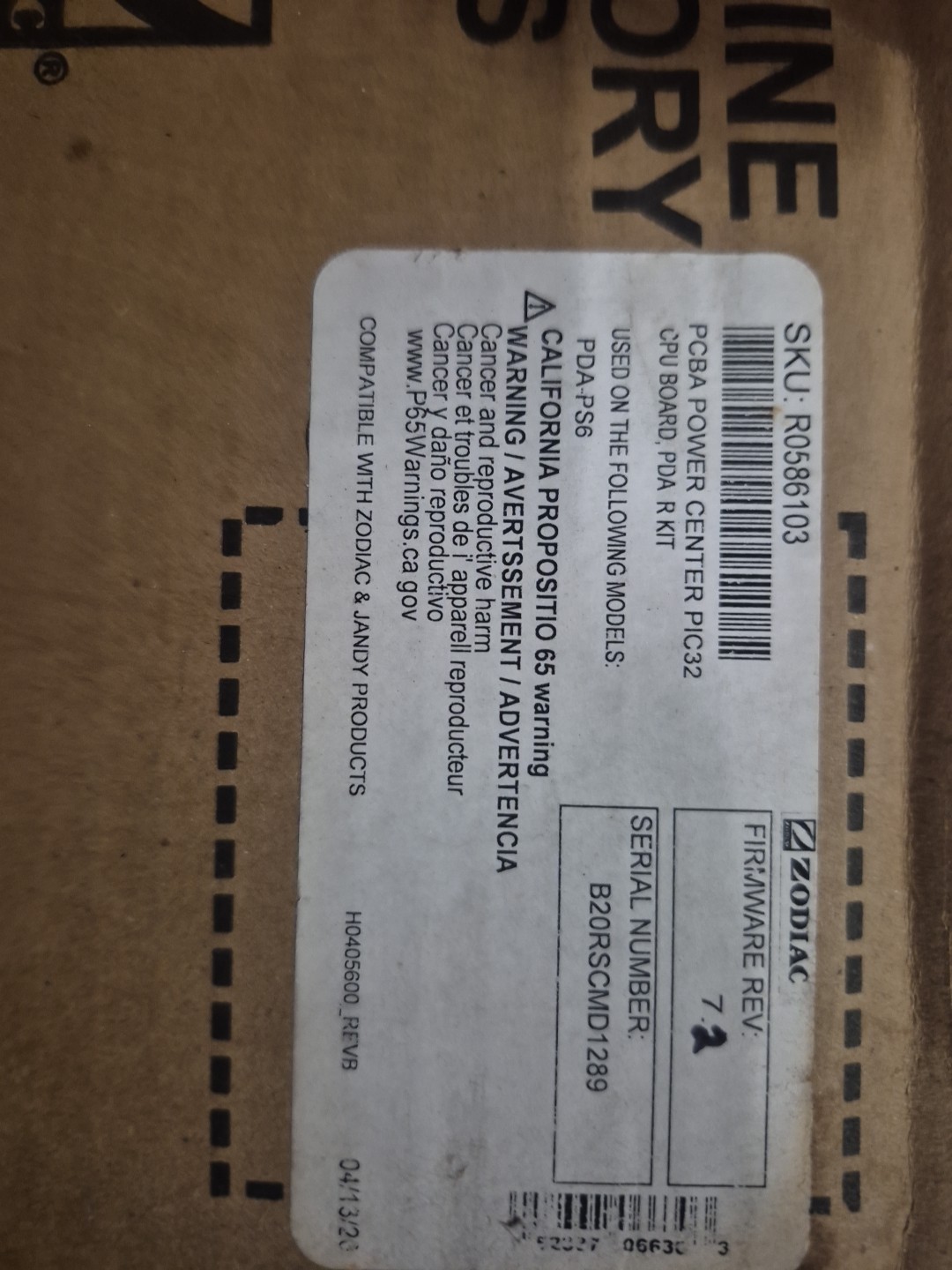 Jandy Zodiac R0586103 AquaLink PDA-PS6 COMBO Rev 7.2 Replacement CPU (C11)