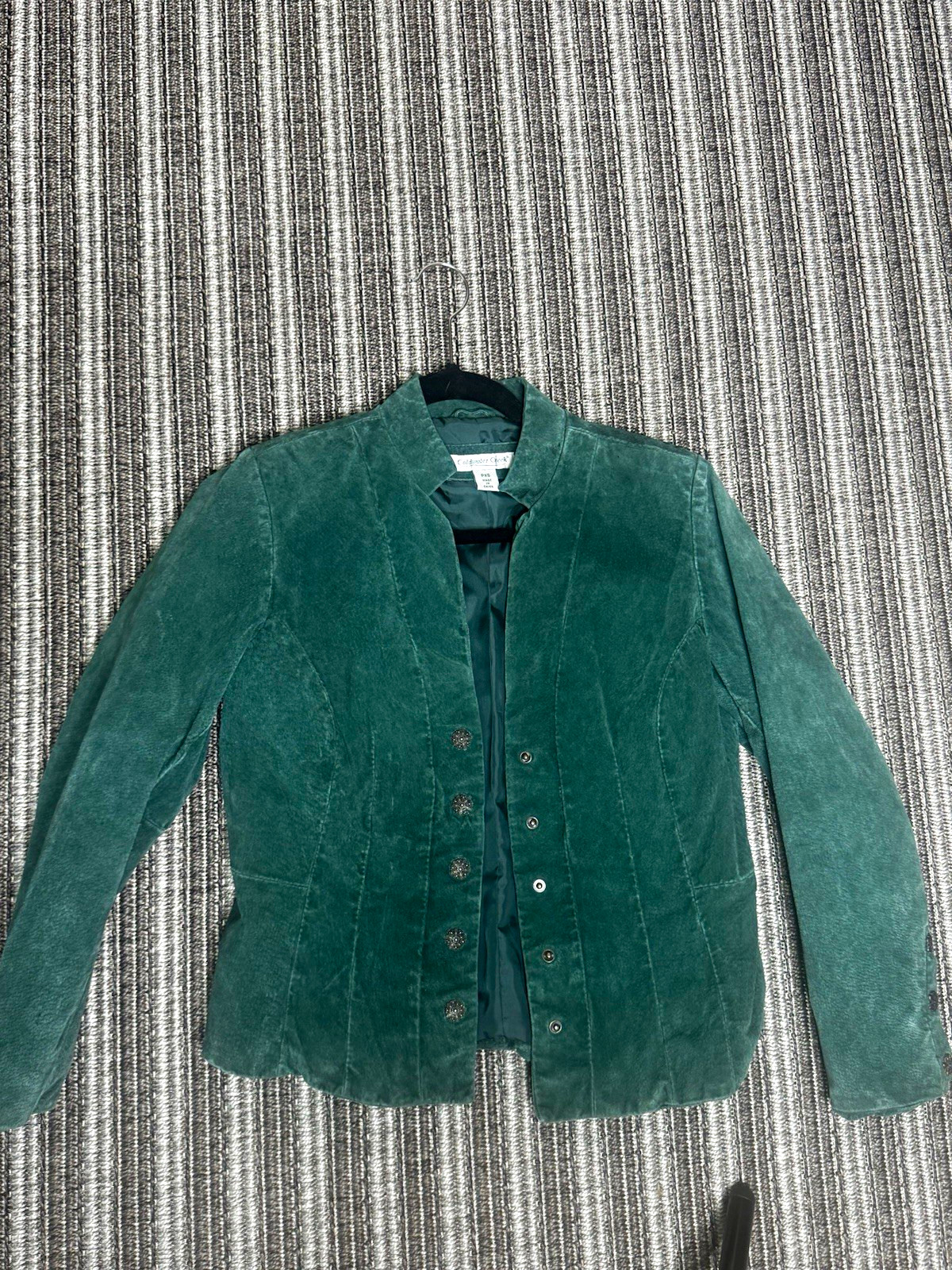 Coldwater Creek Green Suede Button-Front Collared Lined Jacket Petite PXS Coldwater Creek Green Suede Button-Front Collared Lined Jacket Petite PXS