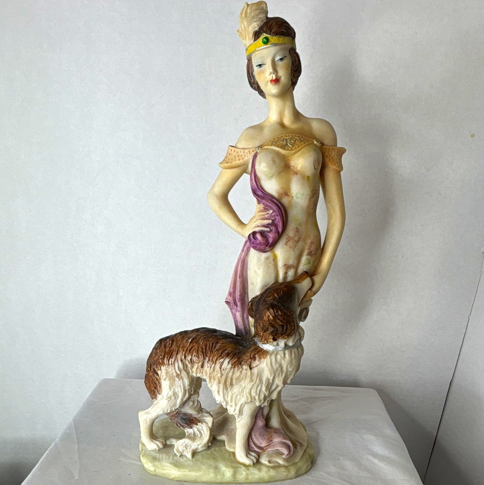 Vintage Lady and Dog Figurine Statue Art Deco Style Unmarked Antique Style Vintage Lady and Dog Figurine Statue Art Deco Style Unmarked Antique Style