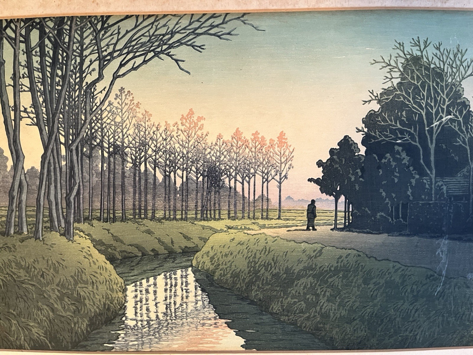 Original 1941 Kawase Hasui woodblock print titled \'Tamiya Village, Saitama Pref.
