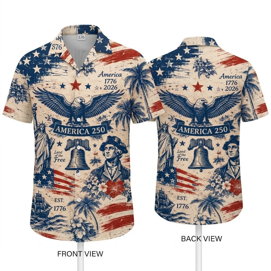 America 250 Hawaiian Shirt 1776-2026, Vintage USA Independence Day Shirt For Men