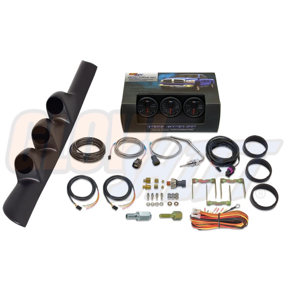 GlowShift Black Boost/1500F EGT/Fuel Press Gauges & Pod Fits 98-02 Ram Cummins